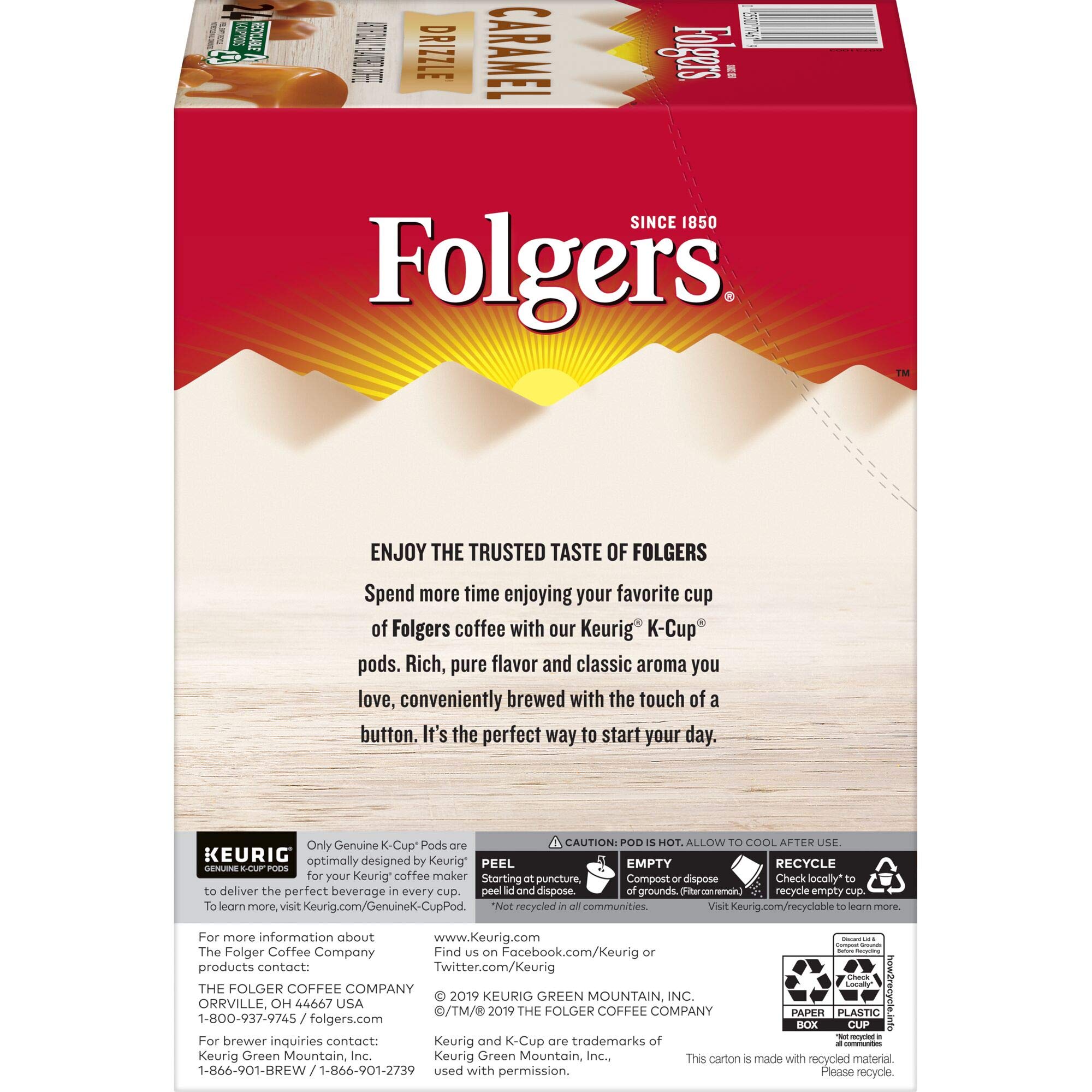 Folgers Caramel Drizzle Flavored Coffee, 96 Keurig K-Cup Pods (Pack of 4)