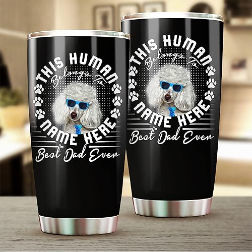 Miniatura 2 de PREZZY This Human Belong To Poodle - Vaso para el Día del Padre, para los amantes de los perros de hijo e hija, vasos con tapa de 20 onzas, taza de