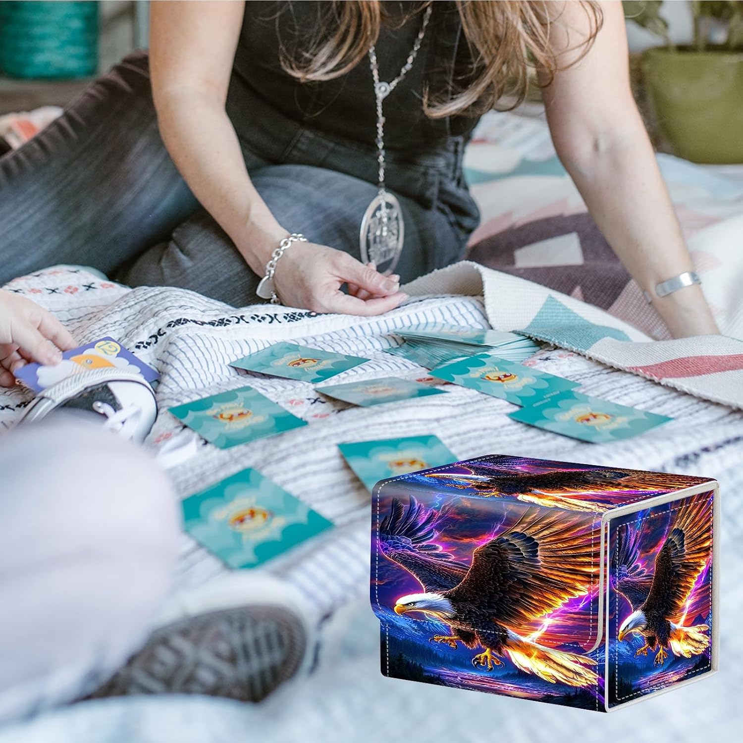 for MTG Card Deck Box,PU Leather Extra Large Storage Collectible Card Games Box Case Cover Fit for MTG TCG CCG Magic Cards-Lightning Eagle image 5