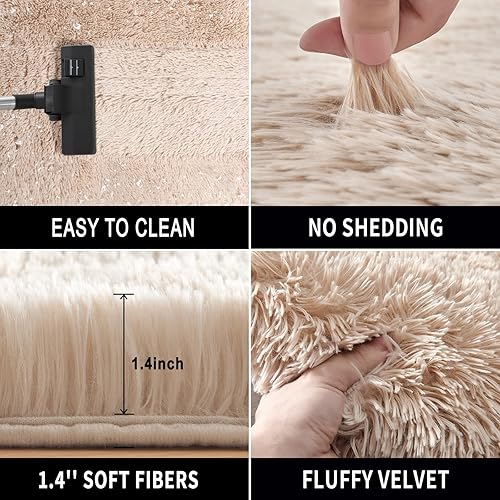 Miniatura 5 de RUGTUDER Alfombra de 5 x 8 pies para sala de estar, alfombra suave y esponjosa beige para dormitorio, alfombra de área grande para niños y bebés,