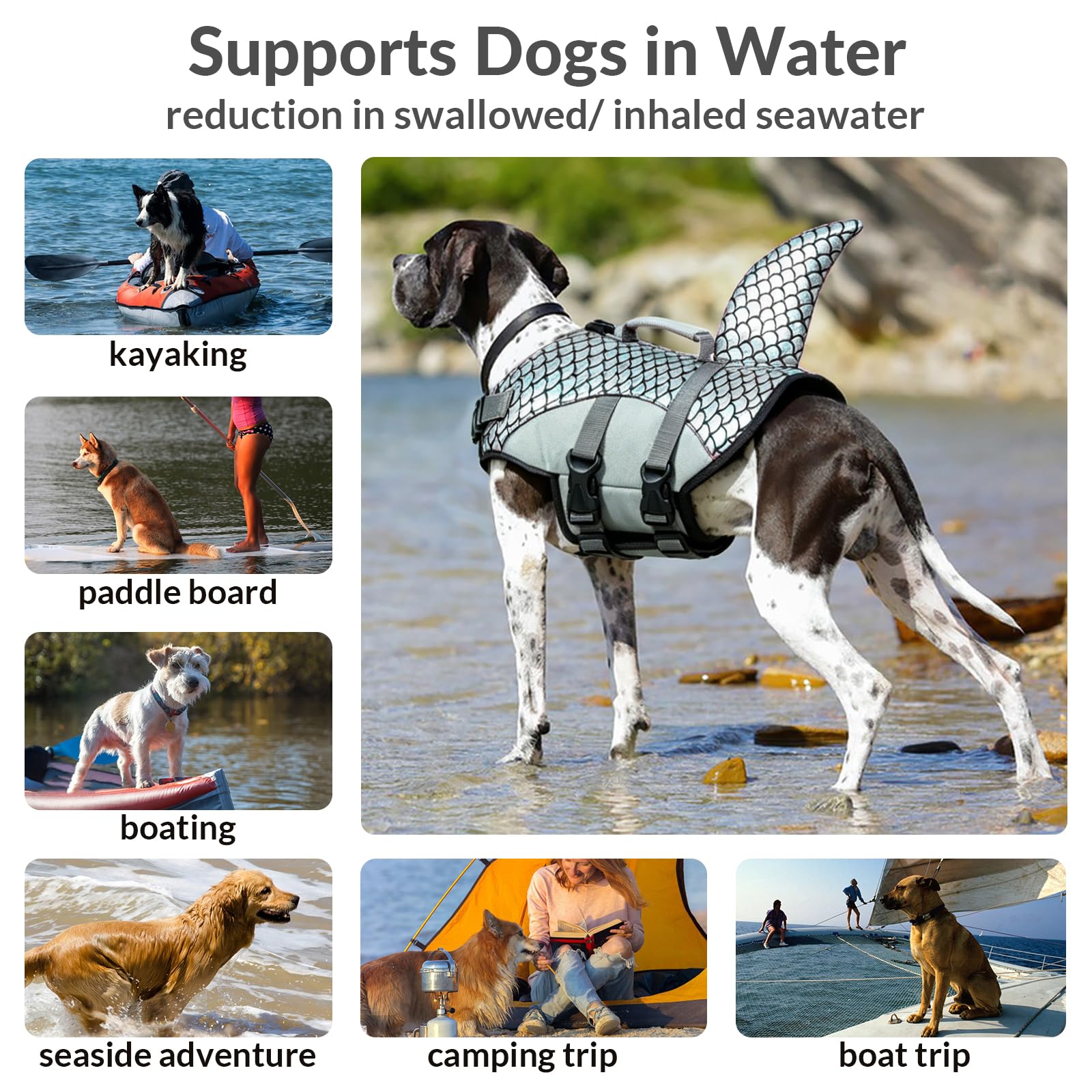 Chaleco Salvavidas Perros Tiburón, Flotador Piscina Perros Chaleco De Seguridad Agua con Asa De Rescate, Protege A Tu Mascota En El Agua Y Reduce La Ingestión O Inhalación De Agua De Mar(Gris, XS)