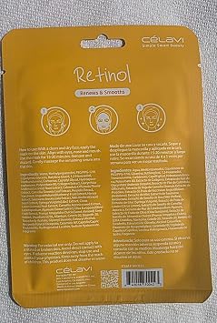 Celavi Retinol Essence Facial Sheet Mask, Renews and Smooths, Paraben Free, Sulfate Free, for Hydration and Skin Renewal, 1 Sheet