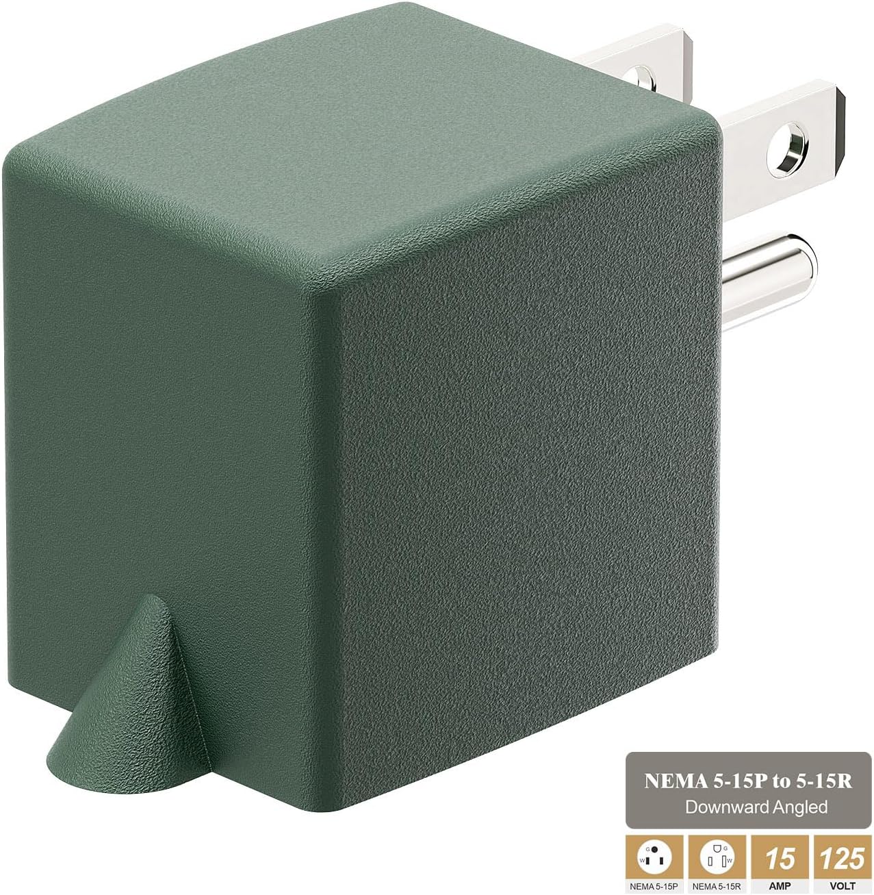 [2-Pack] USA 3-Prong Male-Female Adapter,90 Degree Angled USA Male Female Power Adapter, 5-15P to 5-15R Direction Changer Space Save Adapter Green