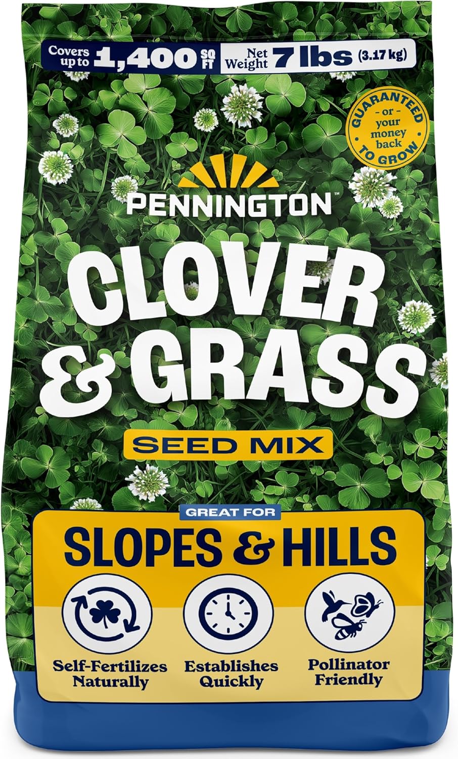 Pennington Smart Seed Clover & Grass Mix 7 lb - Low-Maintenance, Self-Fertilizing Lawn Seed for Slopes & Pollinators