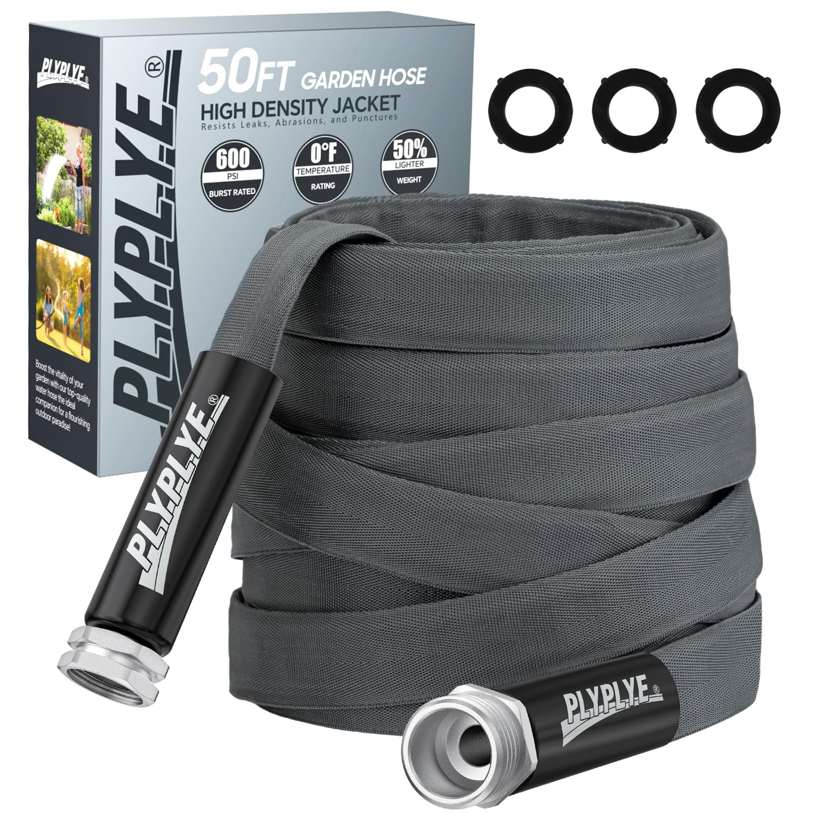 PLYPLYE Garden Hose 50ft, Black&Gray (TPU)