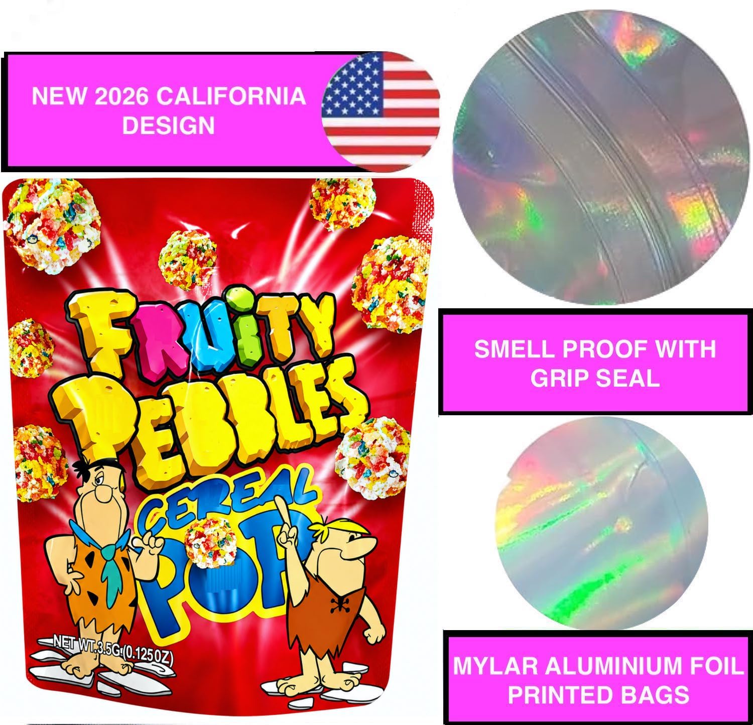 50 Cali Packs 3.5G Mylar Bags, Resealable Smell Proof Bag Plastic Baggies Smelly Sealable Smell Proof Mylar Bag Pack - Image 5