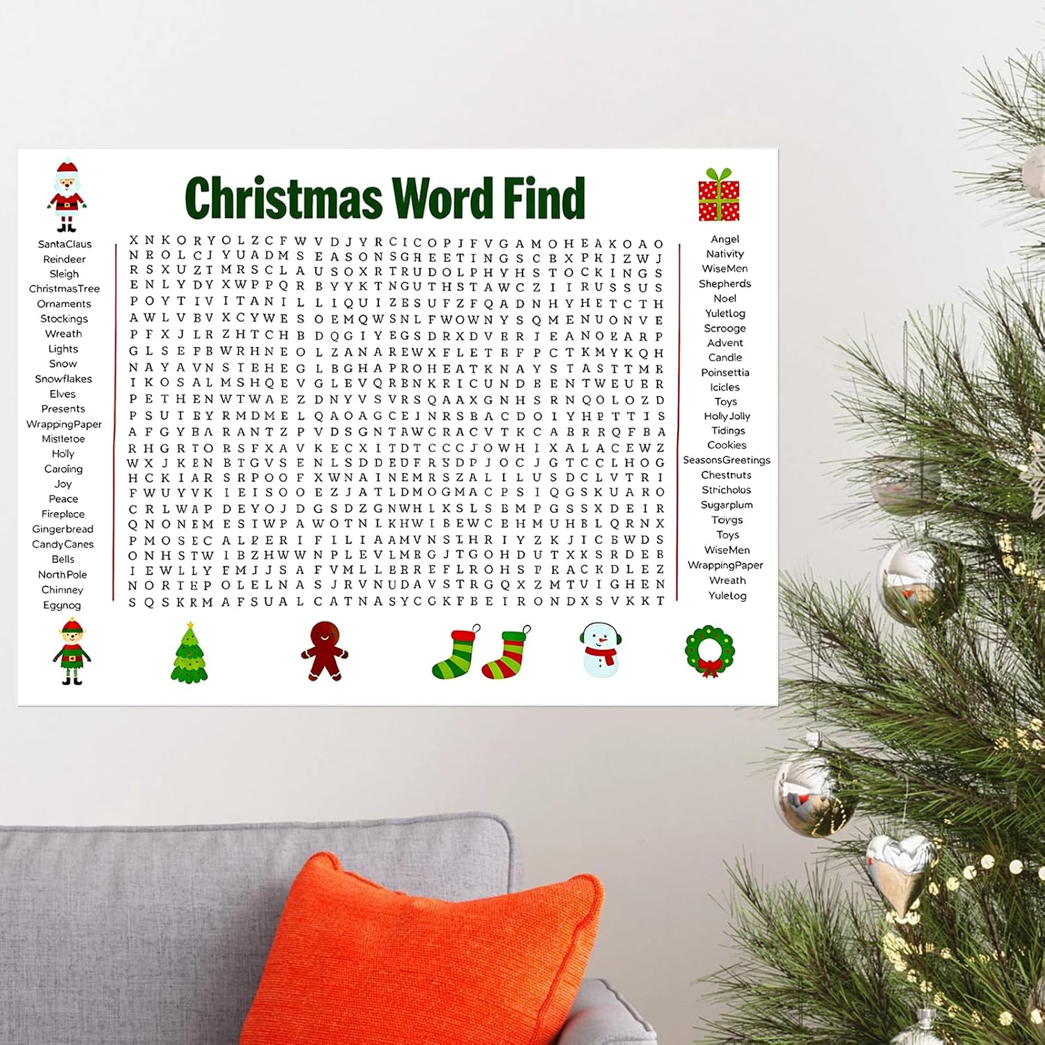 Christmas Word Search Poster, Giant 31.5"x20" Poster-Size Word Search Game, Christmas Party Activity for Families image 5