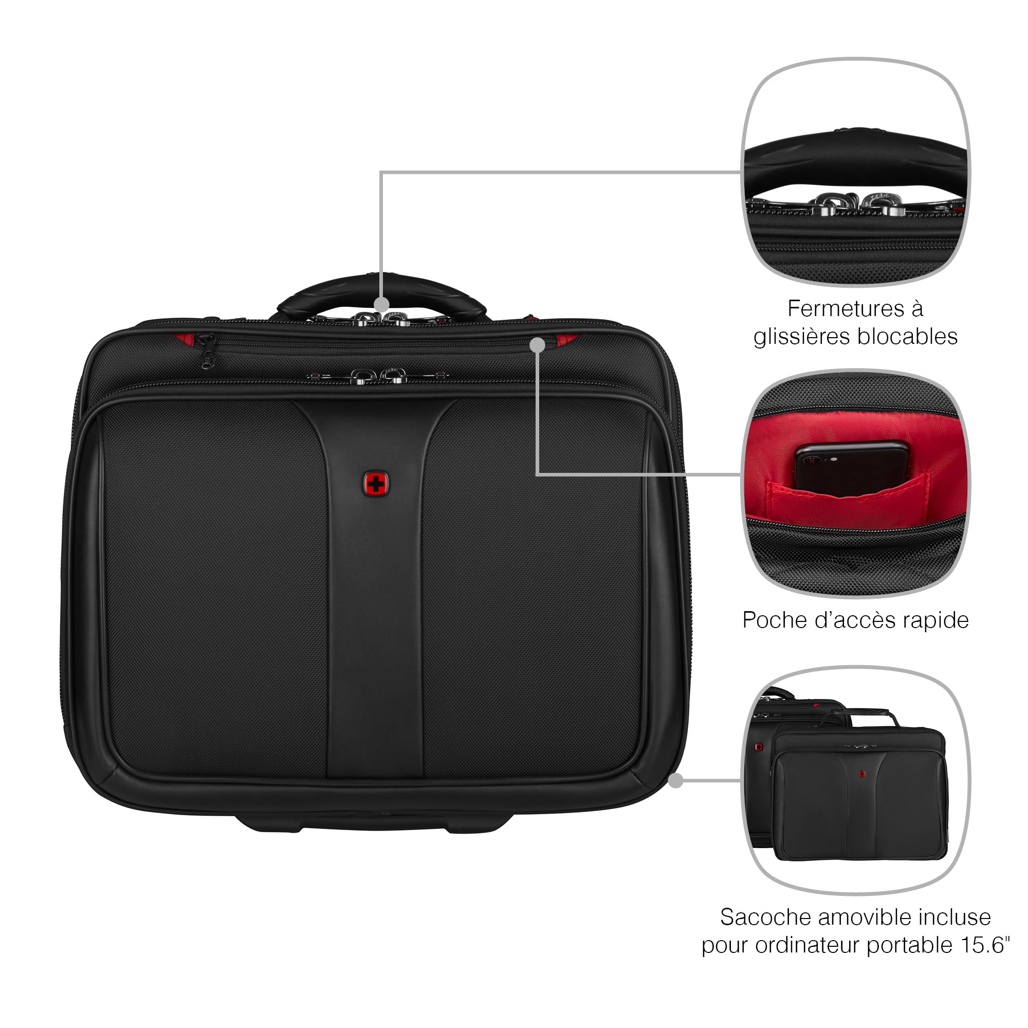 WENGER Patriot Ensemble de 2 Bagages pour Ordinateur Portable 17 Pouces, Sacoche Amovible pour Ordinateur Portable 15,6 Pouces, 25 l, Femmes Hommes, Bureau Affaires Voyages, Noir, 600662