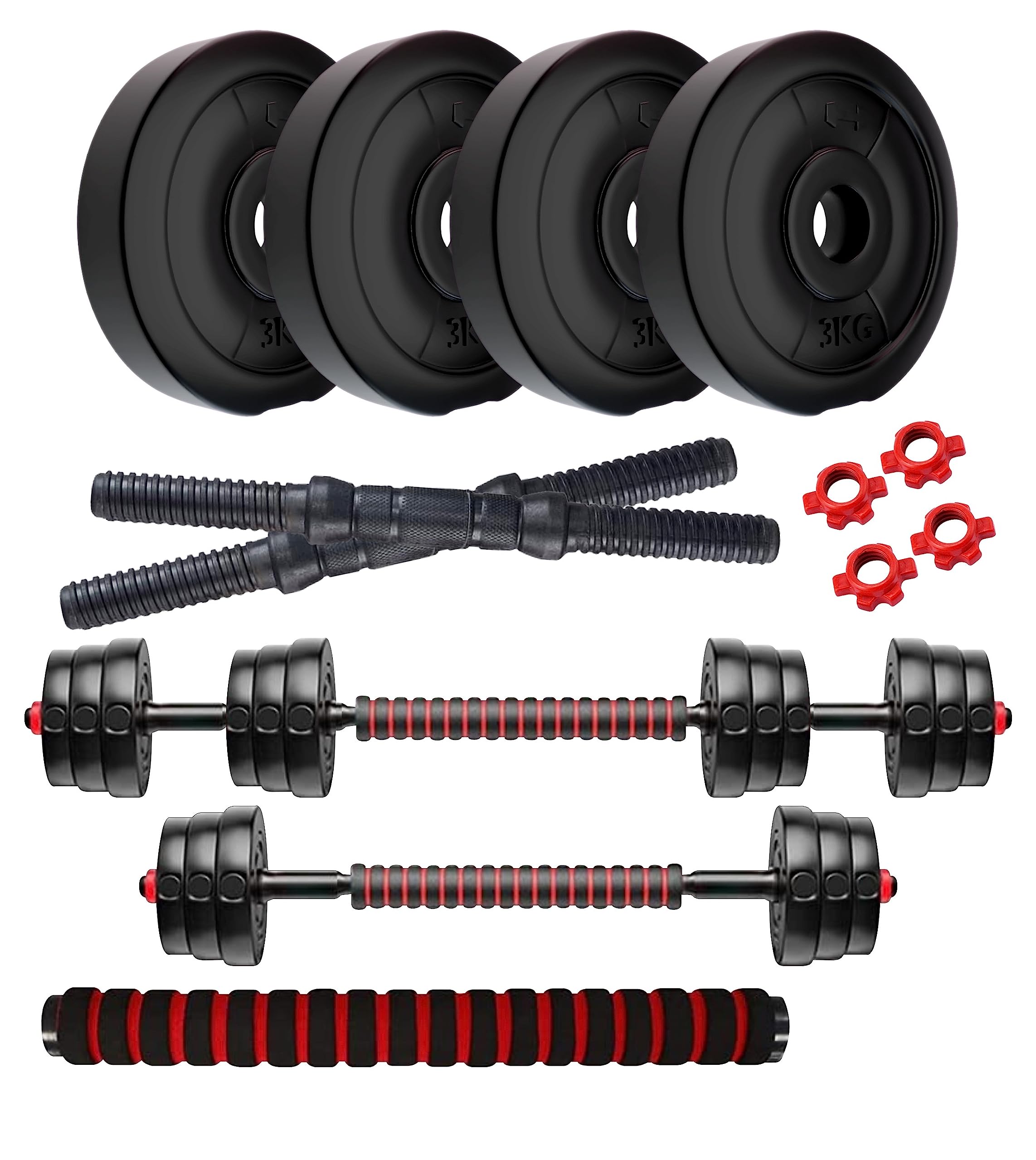 Amazon Brand - Symactive PVC 12 Kg 3-in-1 Convertible Dumbbells Fitness Kit for Full Body Workout (3x4 Kg PVC Weight, 14 Dumbbell Rods Pair & Nuts, 1 Cushioned Connector Rod), Multicolor (B0BYNG62F5) Amazon Price History, Amazon Price Tracker