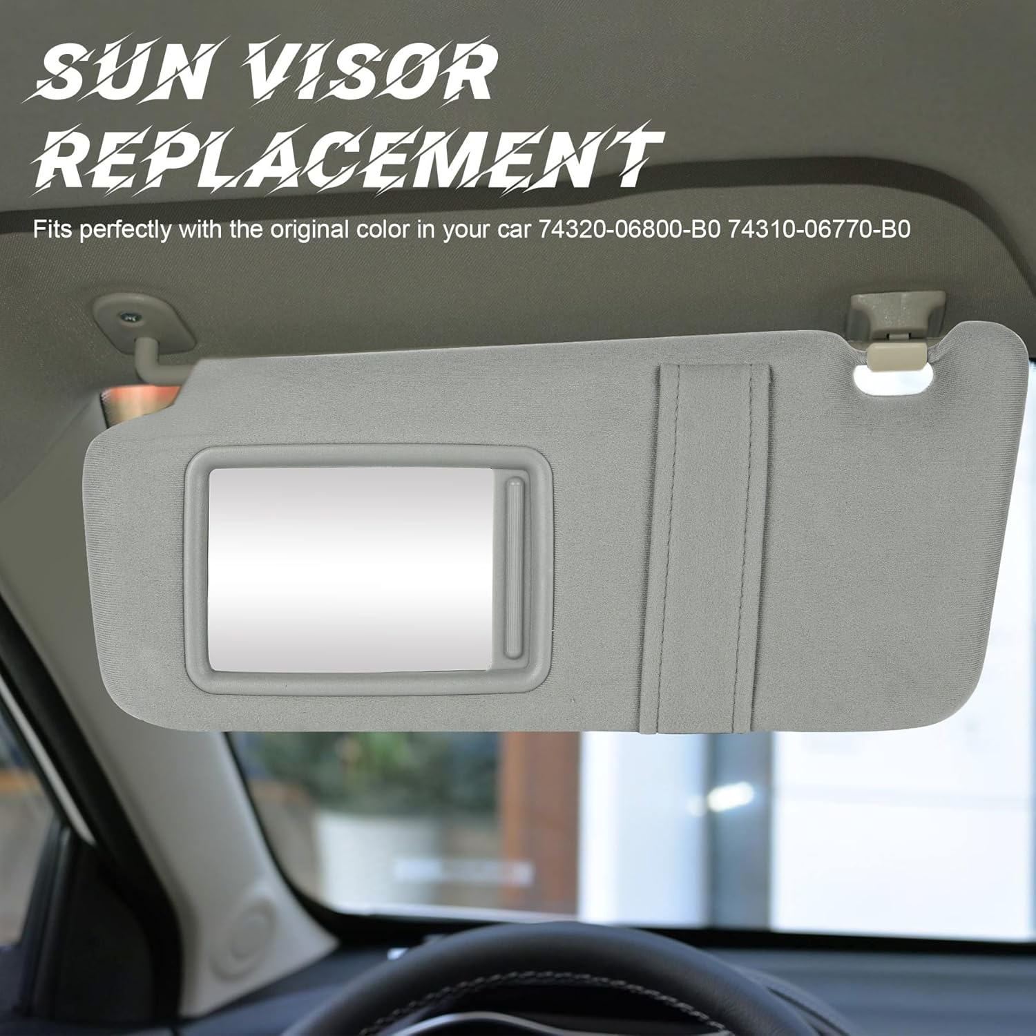 Gray Driver Left + Passenger Right Side Sun Visor Replacement Compatible with 2007 2008 2009 2010 2011 Toyota Camry with Sunroof Replace 74320-06800-B0, 74310-06770-B0