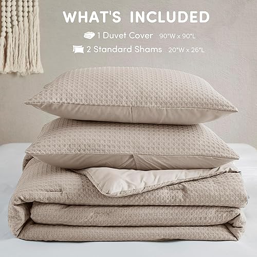 Miniatura 7 de Comfort Spaces Juego de funda de edredón de 3 piezas, transpirable, tejido de punto gofre, funda de edredón y funda de edredón moderna estilo