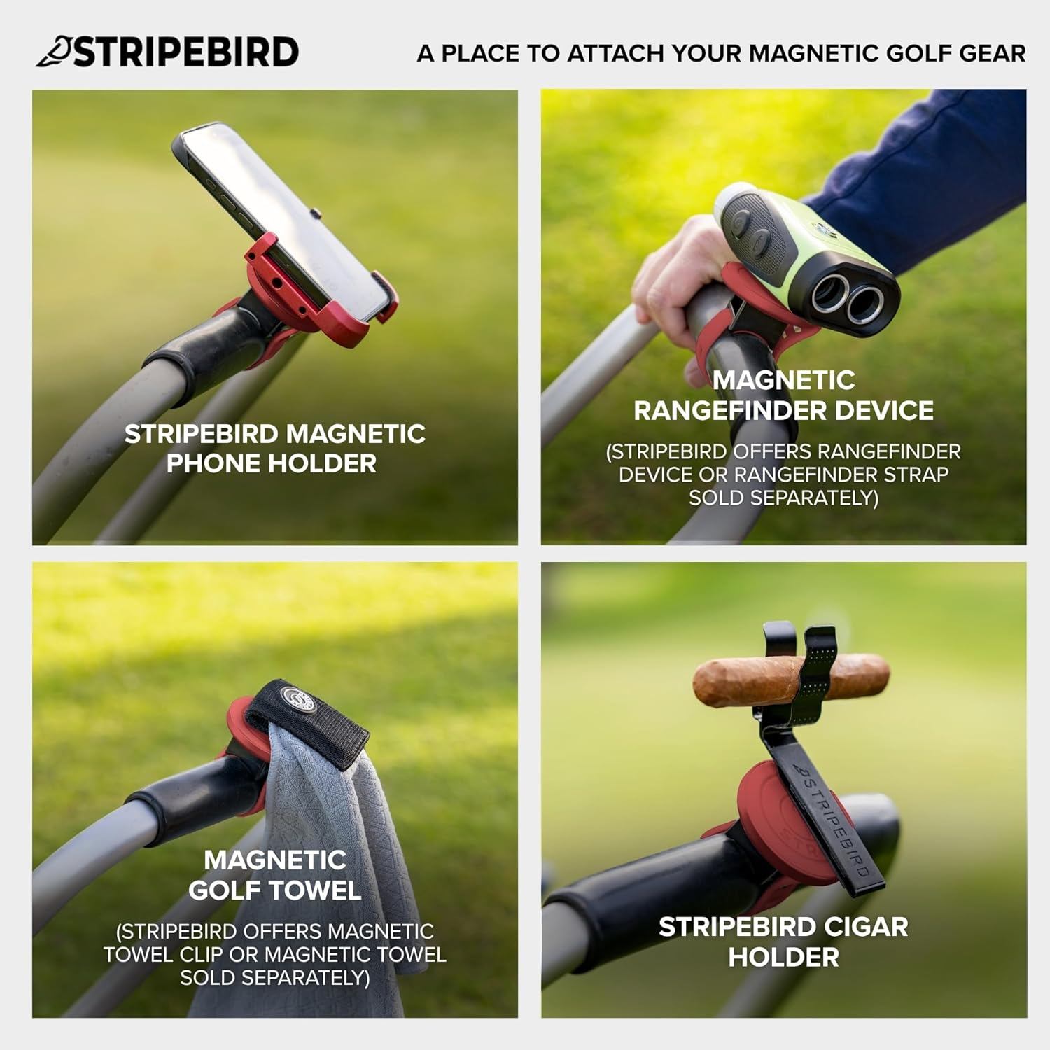 Stripebird - 2.0 Golf Push Cart Mount for Magnetic Accessories (red) - Push Cart Strap for Quick and Easy Access of Golf Gear - Cell Phone Holder for Golf Cart - Phone Holder for Golf Cart - Image 3