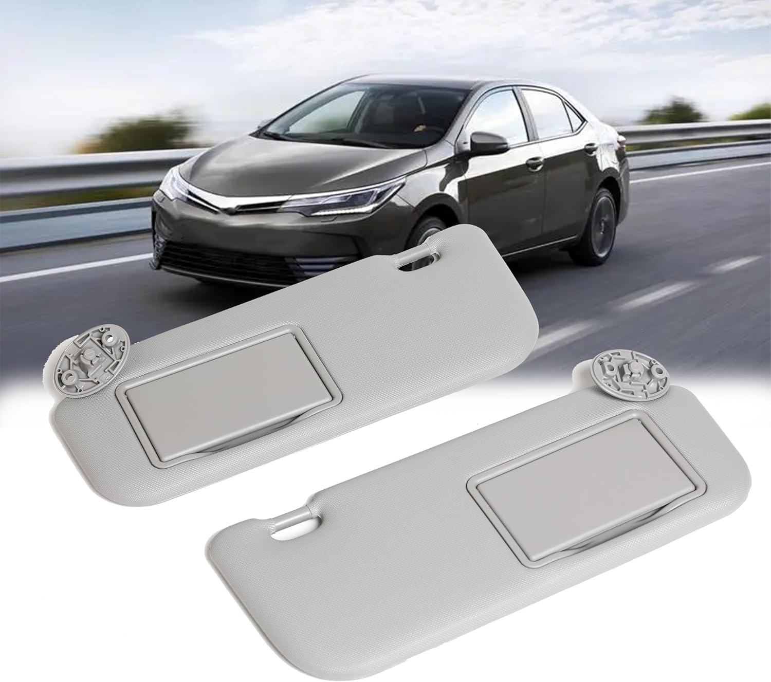 Driver Left & Passenger Right Side Sun Visor Compatible with Toyota Corolla 2014 2015 2016 2017 2018 2019 Replacement Sunshade # 74320-02B50-B0, 74310-02G40-A0 (Gray, 14-19 A Pair)