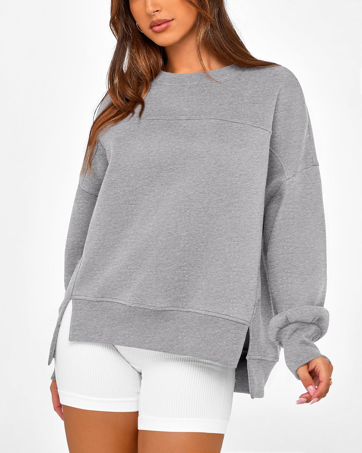 BTFBM Women's Casual Crewneck Sweatshirts 2026 Spring Fall Clothes Long Sleeve Side Slit Workout Fleece Pullover Tops - Image 5