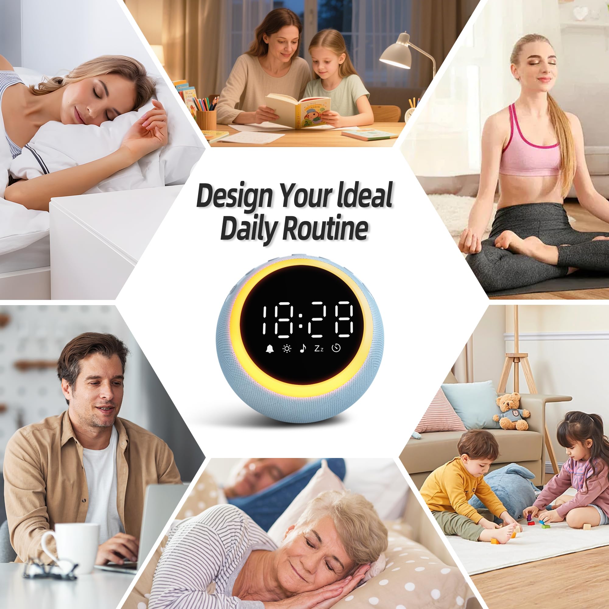 Maxstar Sveglia Digitale Intelligente con 25 Suoni Rilassanti, Luci Notturna,Snooze,Timer,Volume e Luminosità Regolabili - Sveglia da Comodino per Bambini,Adulti (Macchina Rumore Bianco per Dormire)