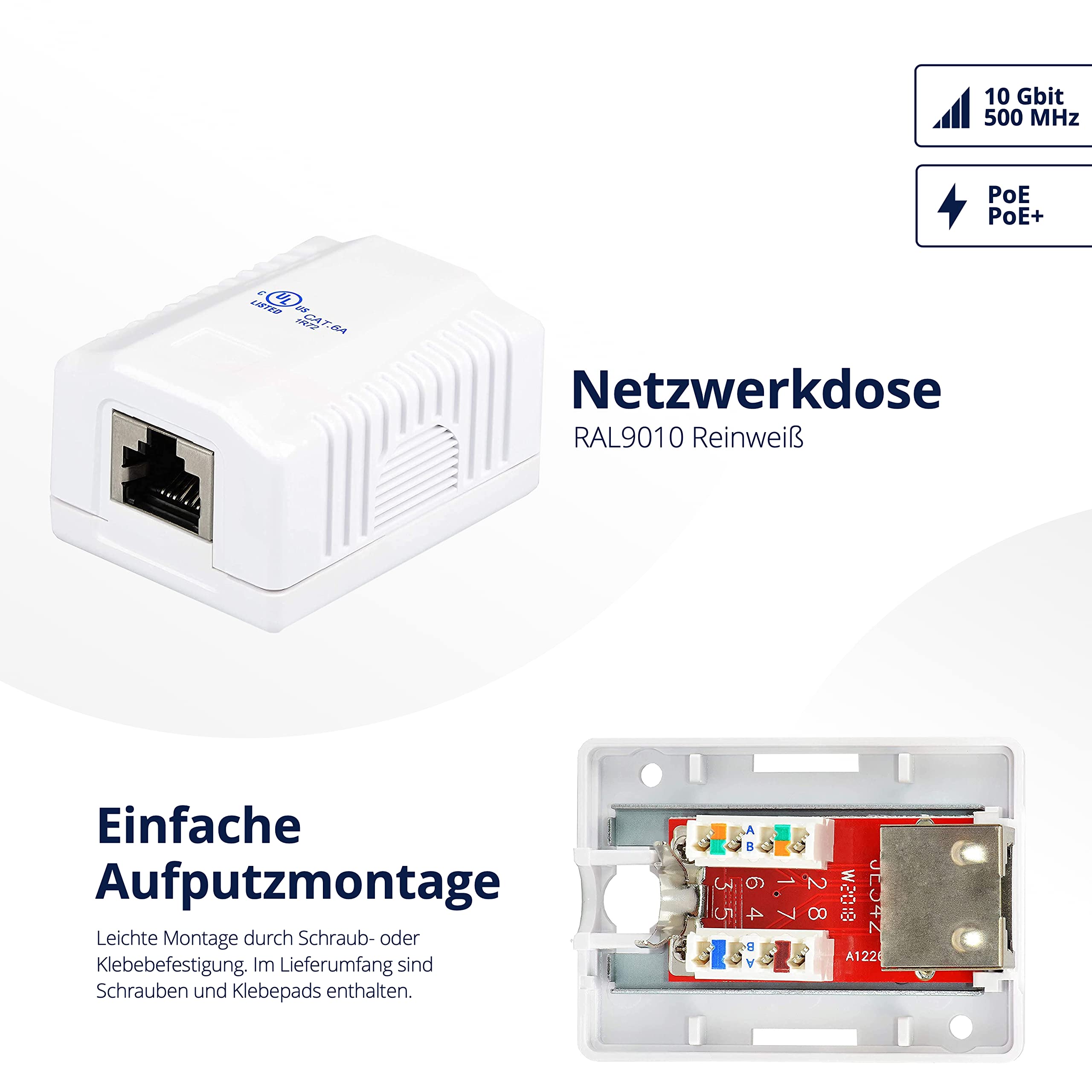 CAT 6A Aufputzdosen 5er Set - 10 Gbit/s Für Heimnetzwerk