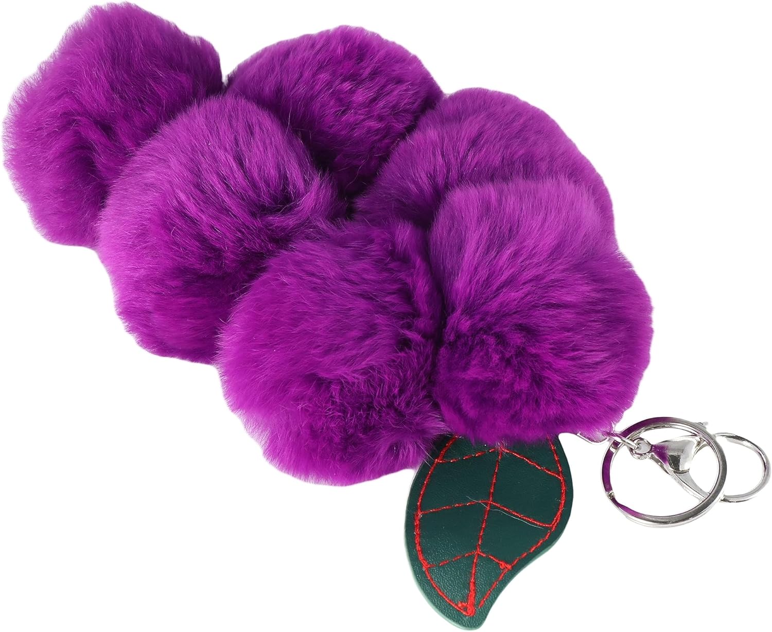 Leadigol Faux Rabbit Fur Ball Pom Pom Keychain,Cute Plush Ball Keychain Simulation Fruit Grape Keyring,for Car Key Ring Handbag Backpack Charm - Image 7