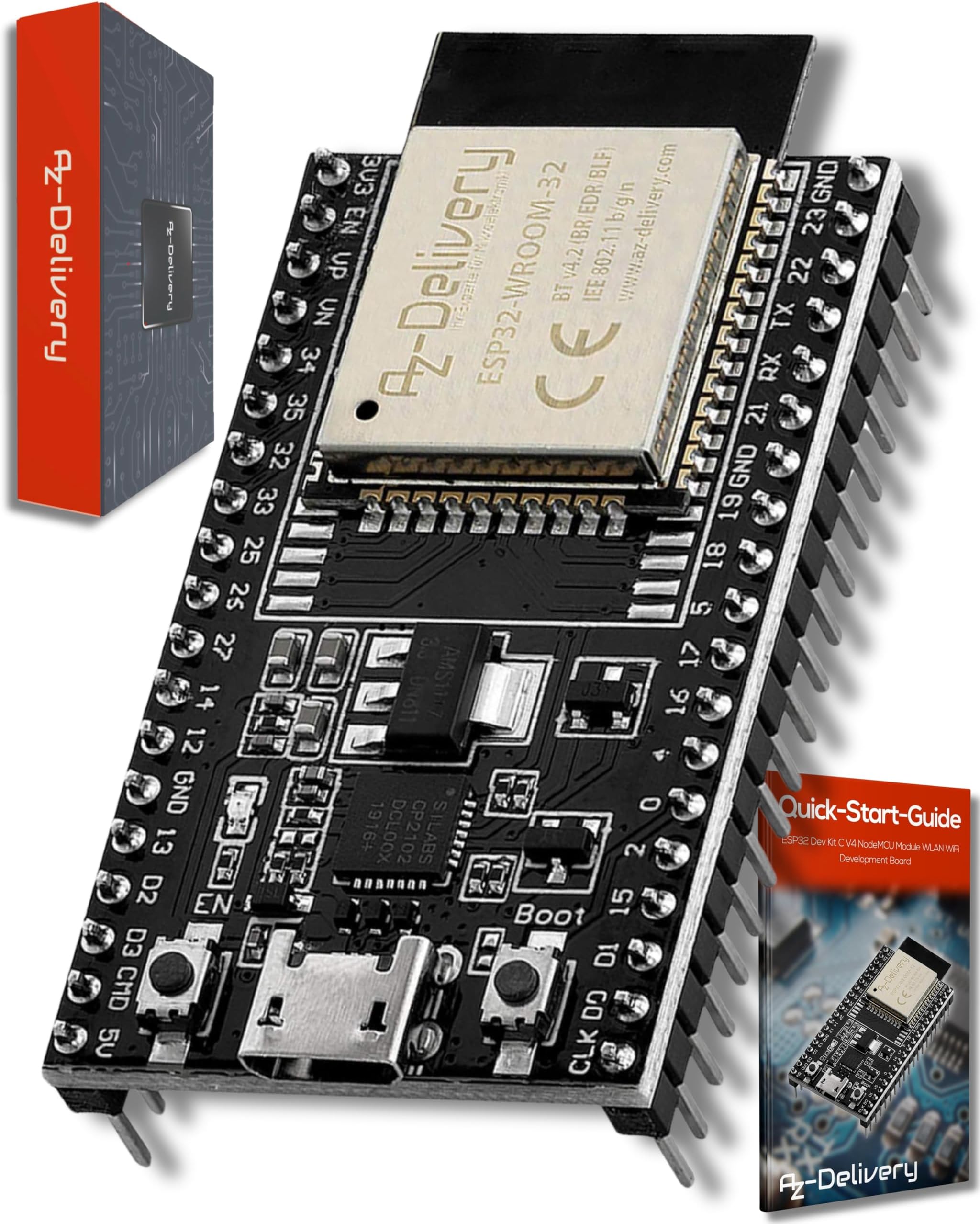 AZDelivery ESP32 Dev Kit C V4 NodeMCU ESP32 WROOM-32 WLAN/WiFi Development Board - Arduino Compatible - Includes E-Book