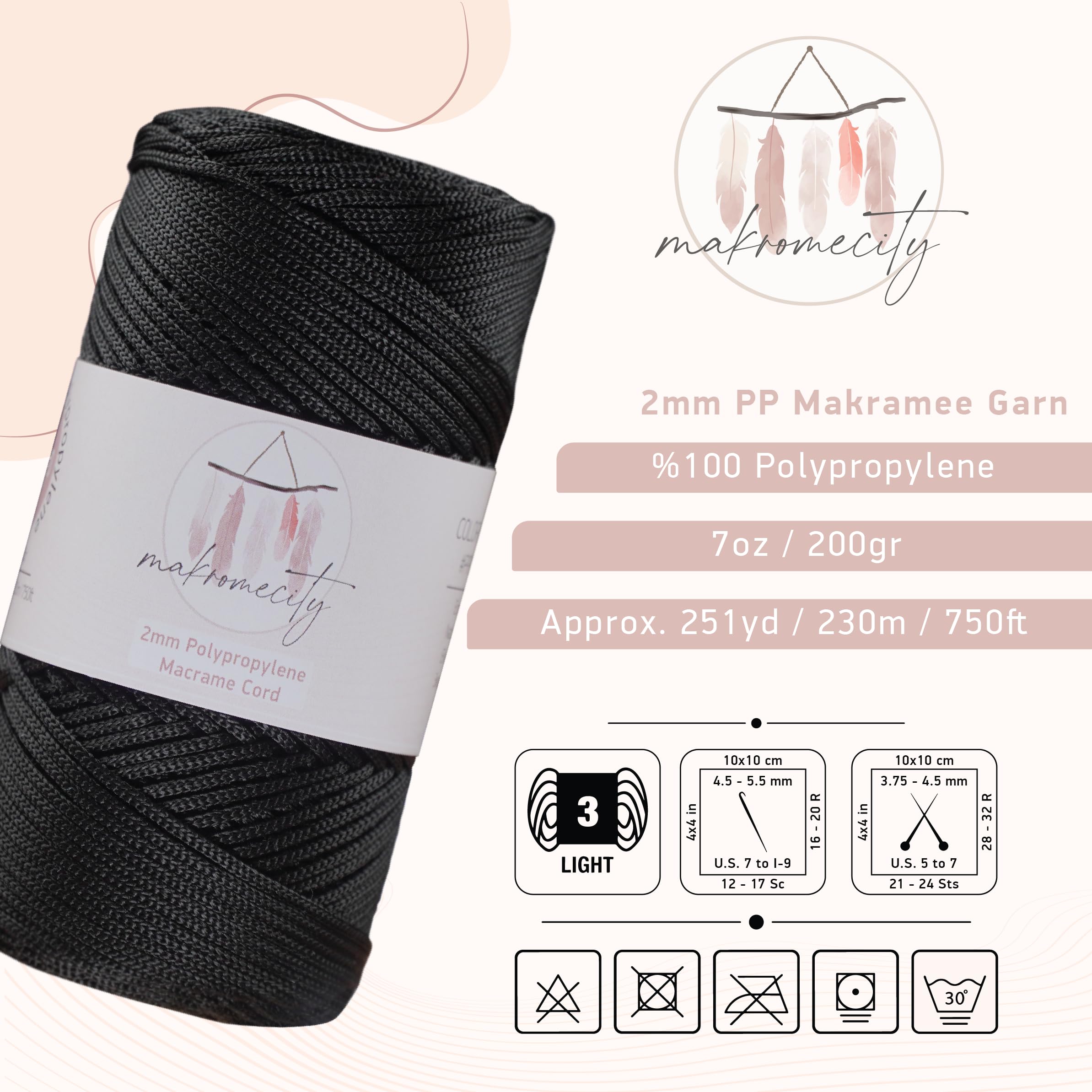 Maxee Makrameegarn 4mm X 200m - Polyester, 31 Farben, Für Handwerk & Wohndekoration