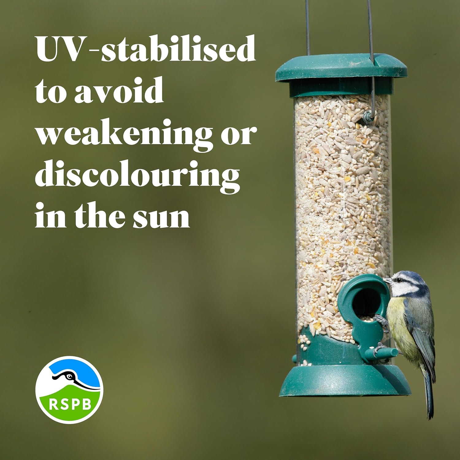 RSPB 9 inch Hanging Classic Seed Feeder for Mix Seed Blends, Nyjer Seed, Sunflower, Supporting The RSPB Charity, Easy Clean for Garden & Outdoor use