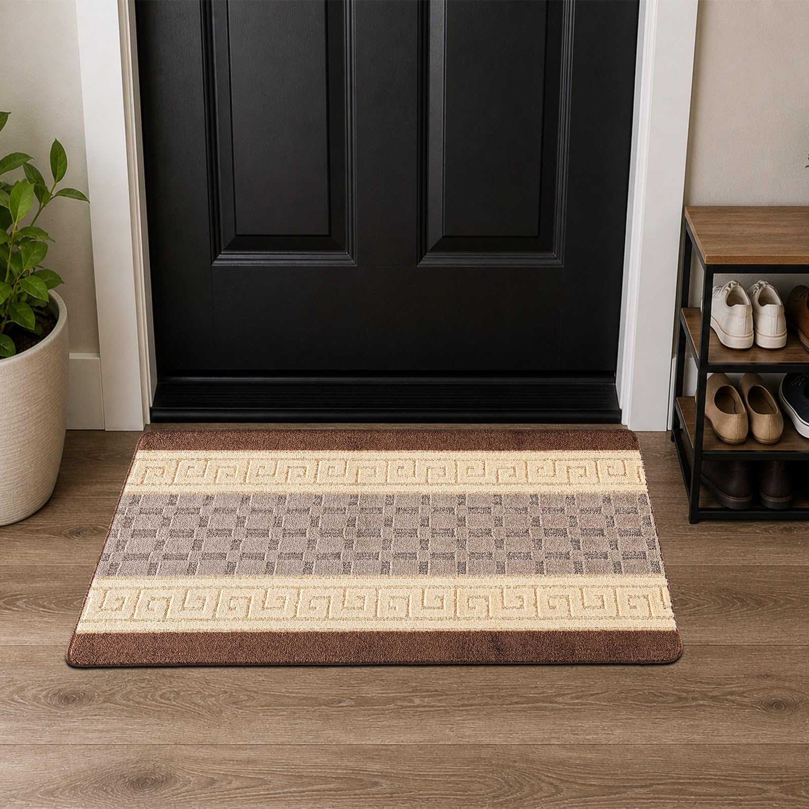 renoazul® Anti Slip Washable Large Door Mat, 60 x 110 cm Heavy Duty Indoor Door Mat, Non Slip Carpet Rug for Home, Kitchen and Bedroom Décor (Gel Back Nada Rug - Beige Brown) — image 1