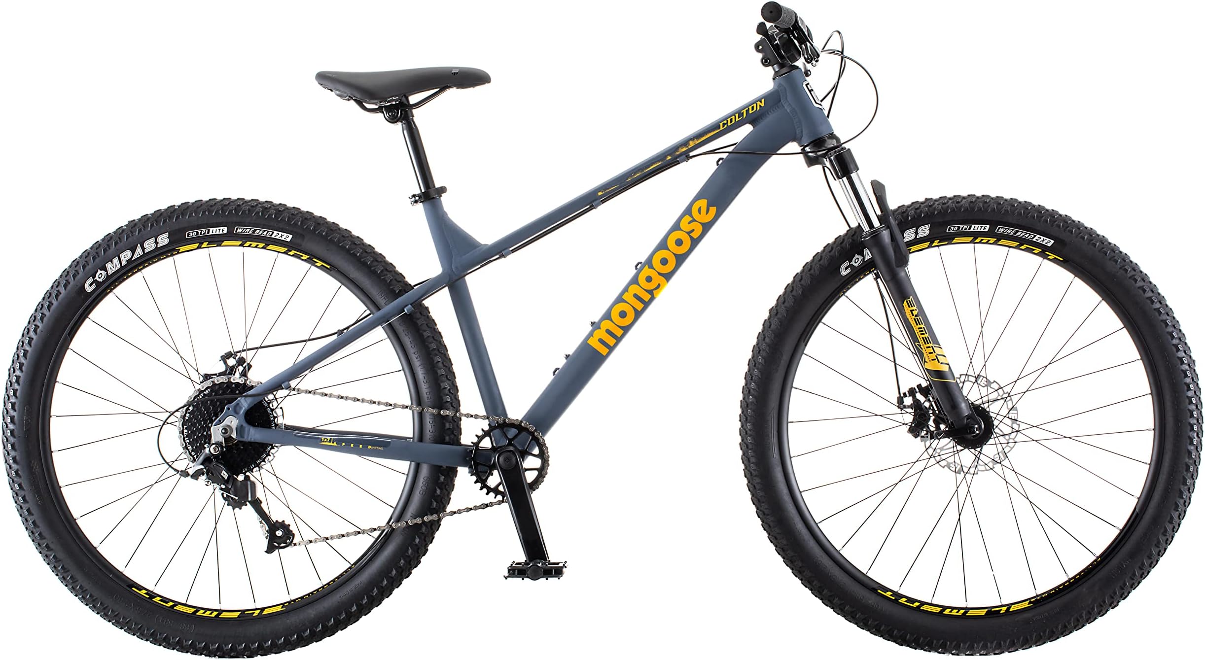MongooseColton Adult Mountain Bike, Hardtail, 7-Speed Drivetrain, 17-Inch Aluminum Frame, 27.5-Inch Wheels, Slate Blue