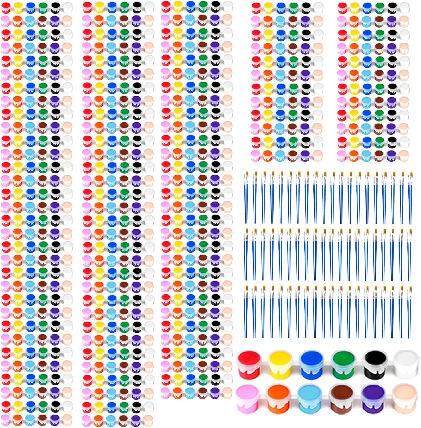 12 Colors Mini Acrylic Paint Set, 60 Pack Washable Paint Strips for Classroom Party - Includes 120 Brushes, 720 PCS kids Paint Kits for Easter Eggs, Birthday, school supplies