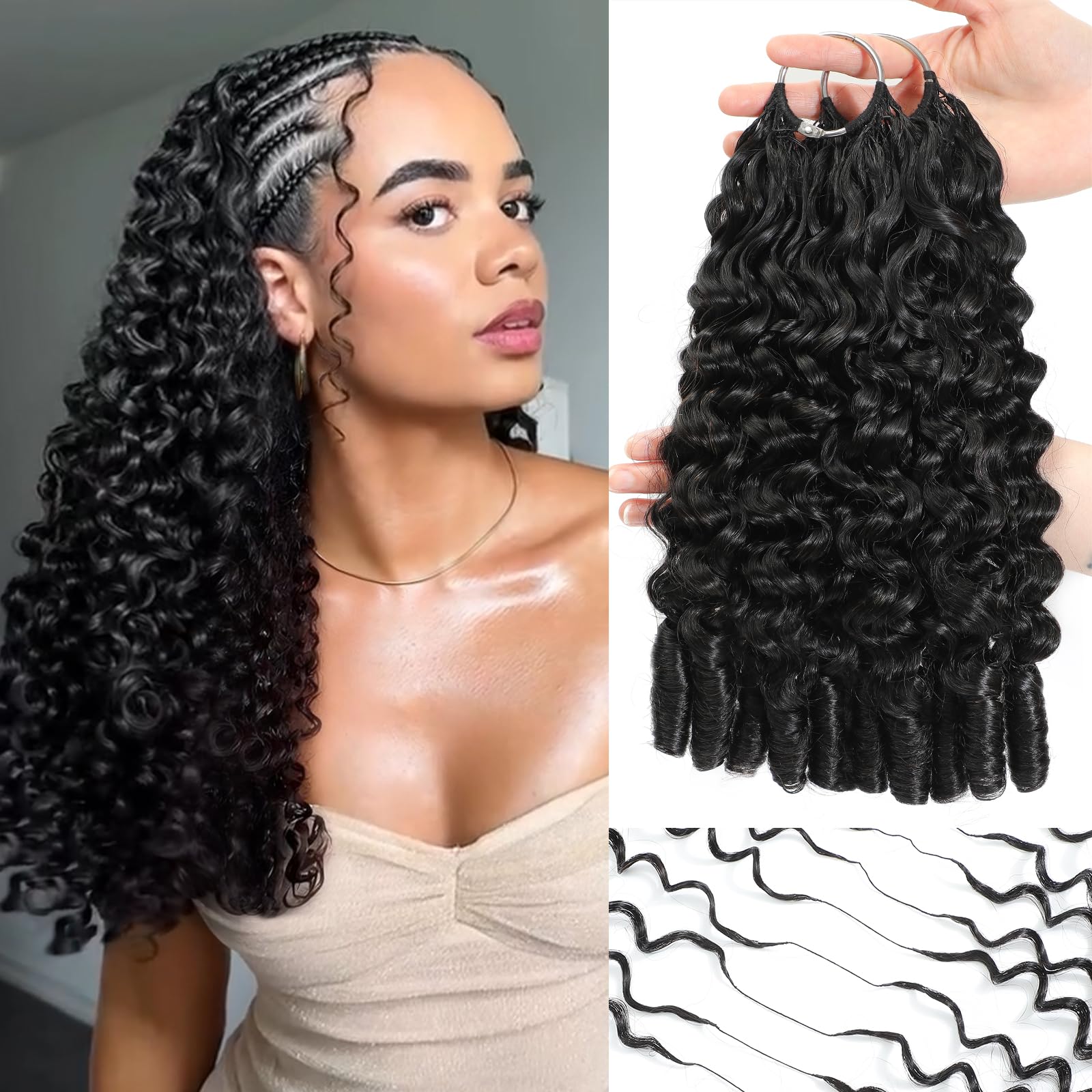 Burmese Curly Crochet Human Hair 1B Pre-Separated Knotless