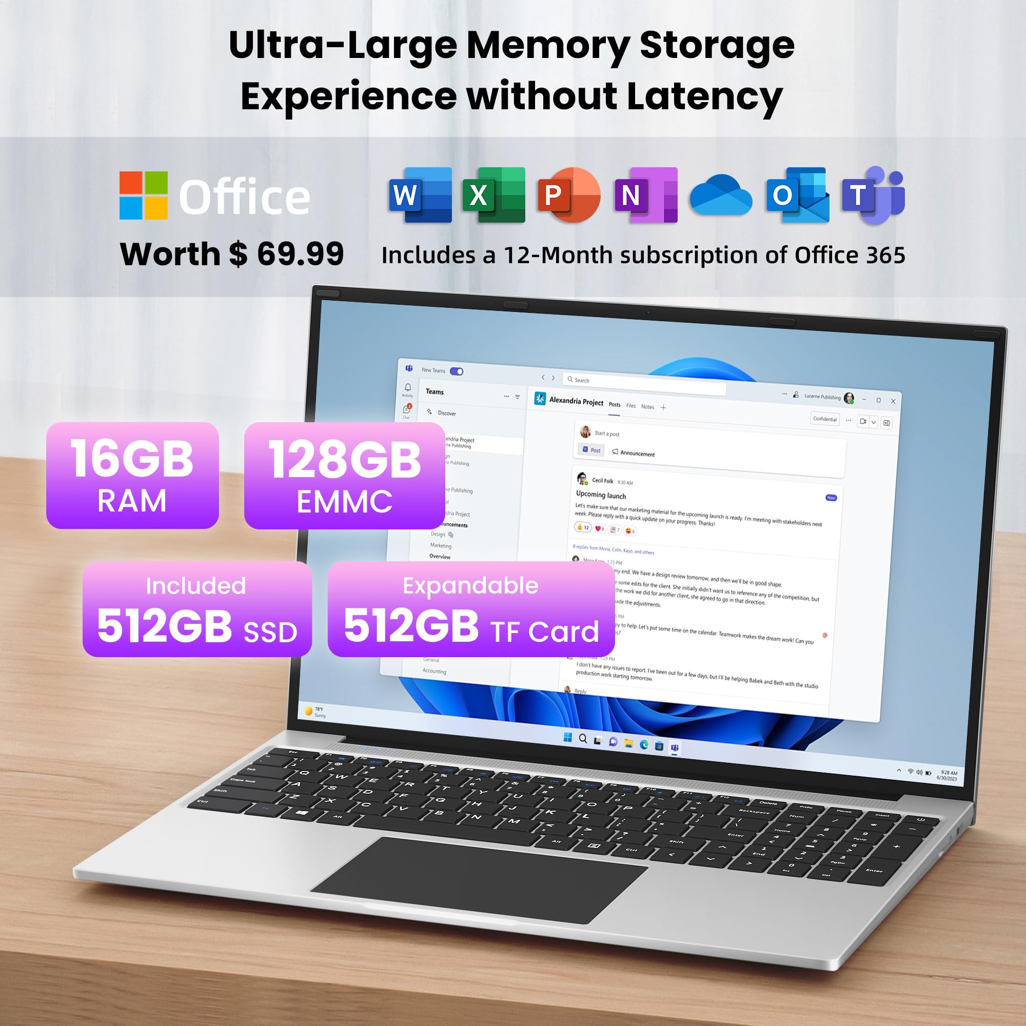 jumper Computer Portatile 16 Pollici Fino a 2,5 GHz Celeron (16GB RAM 128GB eMMc+512GB SSD), PC Portatile Installato 365 Office