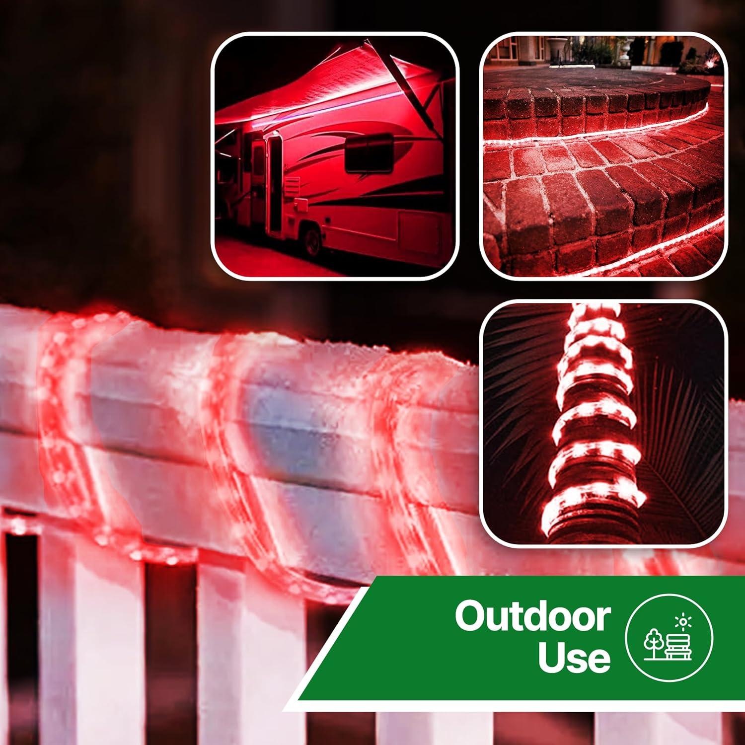 24-Foot Red LED PVC Rope Light for Indoor/Outdoor Use