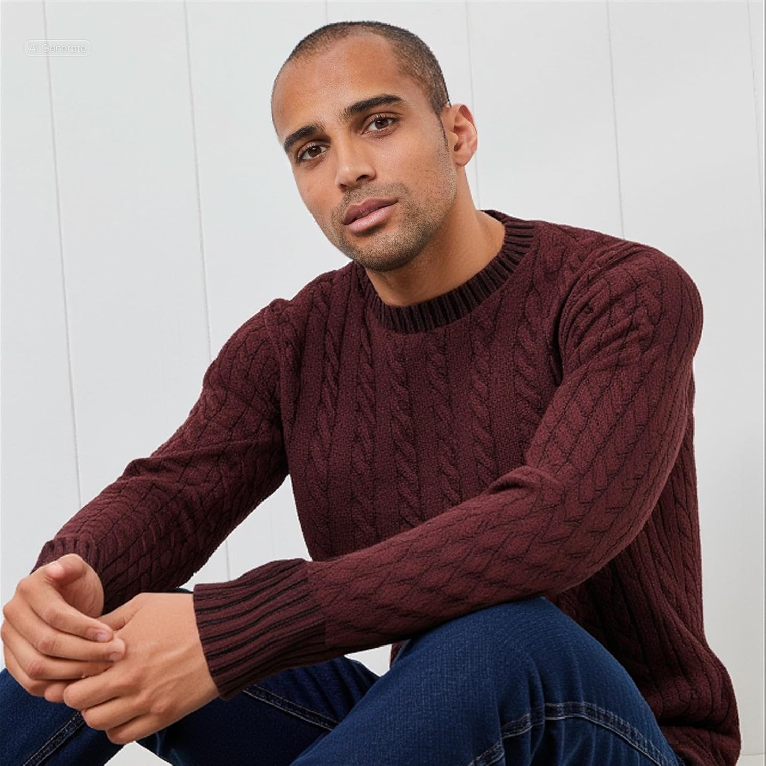Qinfren Truien voor heren, tops, winter, warm, gebreid, opstaande kraag, trui, lange mouwen, breisel, pullover, sweaters voor mannen, knopen, gedraaid, wintertrui, Zwart, XL