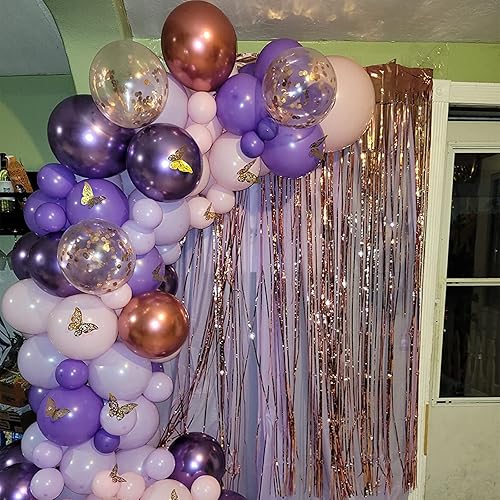 Miniatura 3 de Globos rosados y morados, globos metálicos morados, rosa, rojo, para decoración de fiesta de cumpleaños de mariposa, globo de látex pastel de 12