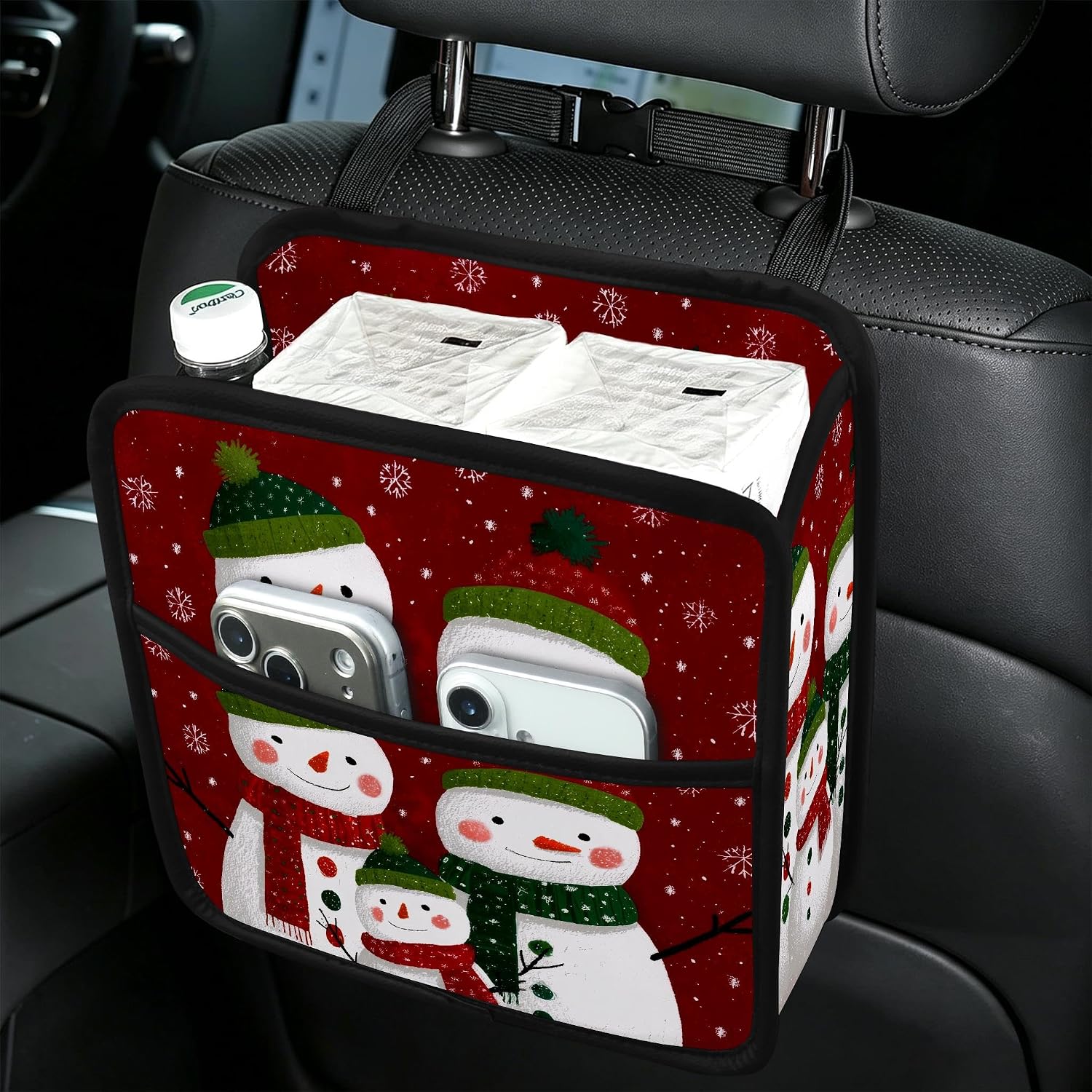 NEWzone Christmas Snowman Car Back Seat Organizer, Hanging Microfiber Leather Car Storage Bag, Compatible with Most Vehicles Interior Accessories Organizer