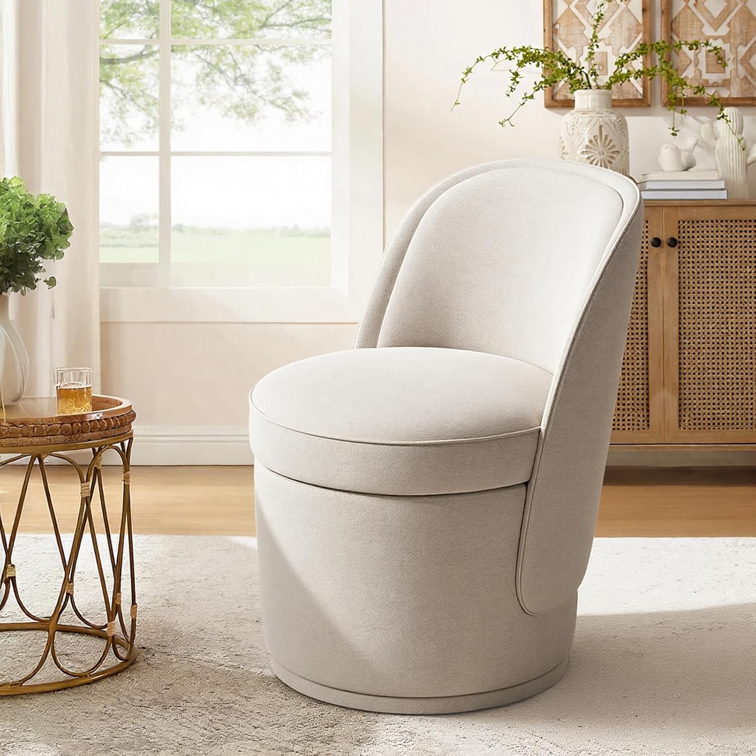 Sillón Giratorio 360° con Almacenamiento Oculto, Beige