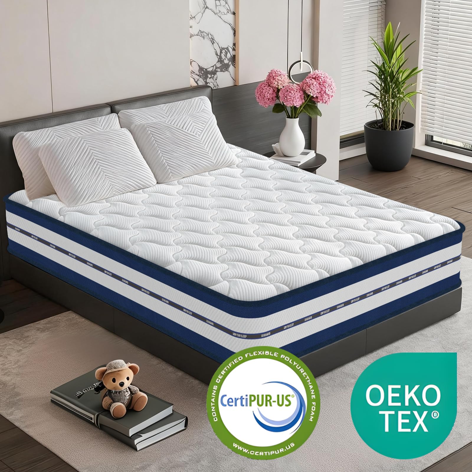 Colchón 140x200, Altura ±28 cm, Certificado Öko-Tex, Colchón Matrimonio con Espuma Viscoelástica y Muelles Ensacados, Firmeza Media H3, Independencia de lechos, 7 Zonas Diferenciadas, Ortopédicos