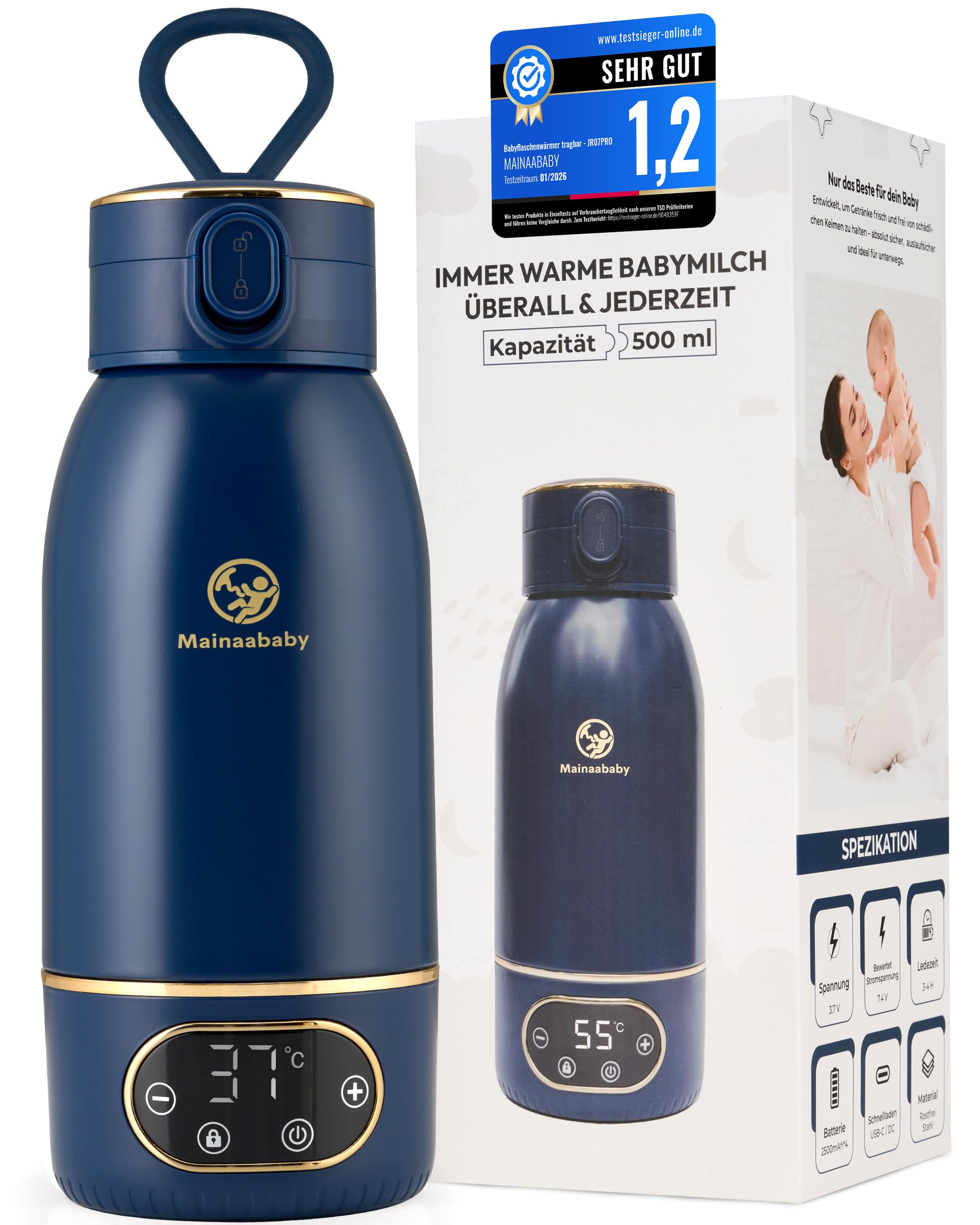 Chauffe-biberon portable pour biberons – Chauffe-biberon avec batterie pour les déplacements – Réglage précis de la température pour chauffer le lait de bébé – Chauffe-biberon compact pour les voyages