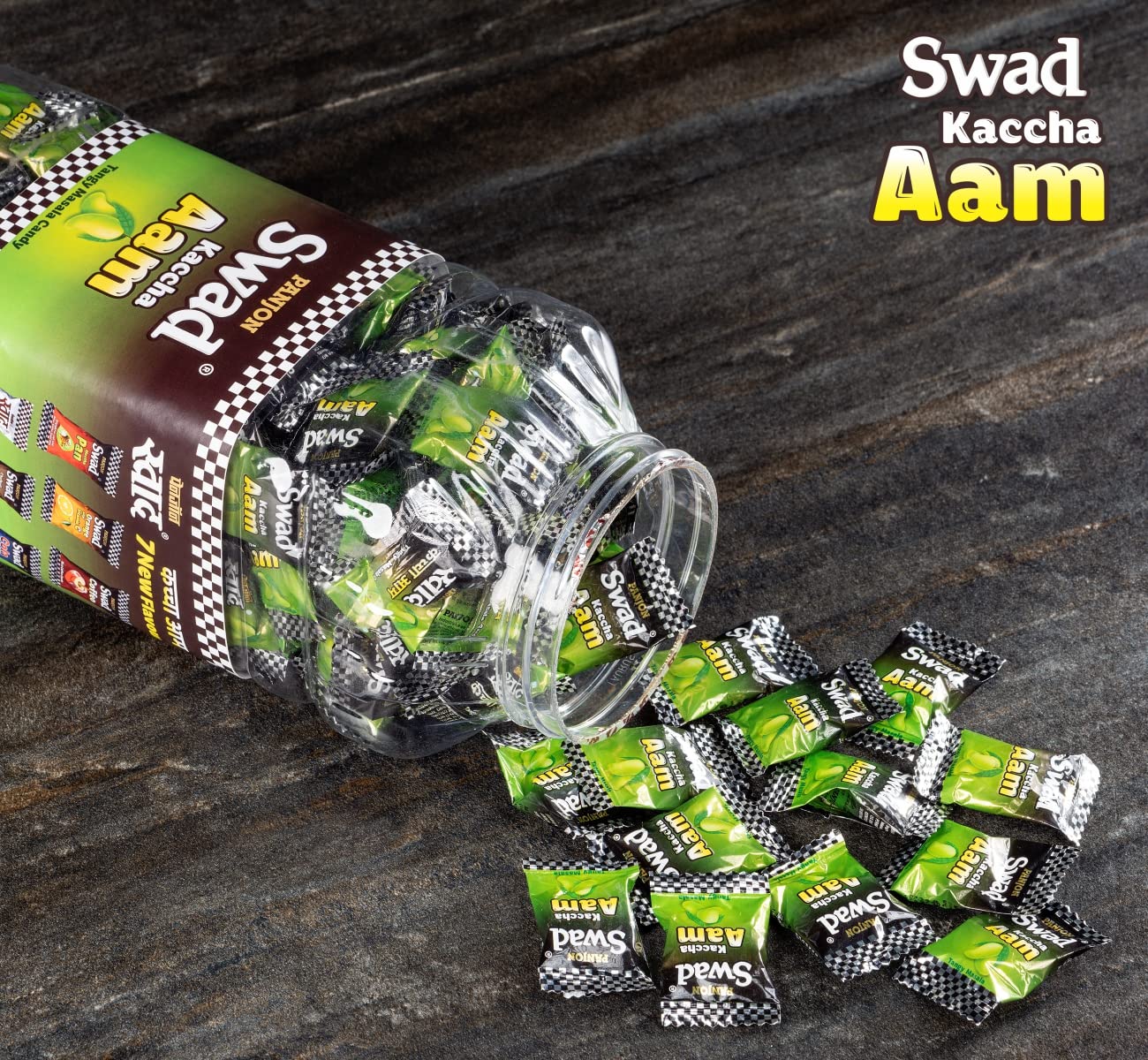Swad Kaccha Aam Candy (Chatpata Pulse Masala) 200 Toffee Jar & Swad Original 50 Toffee Pack, 2 units