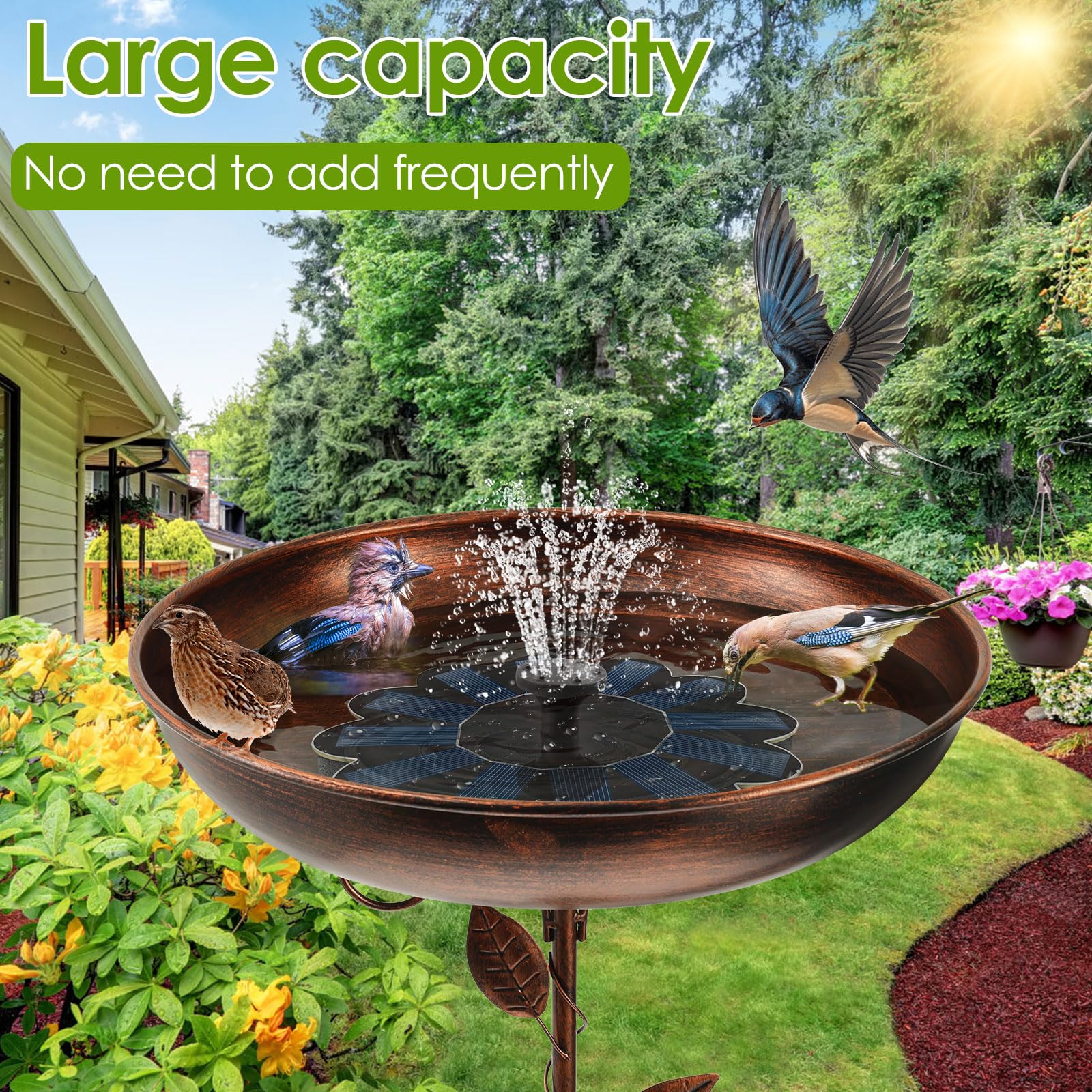 Abreuvoir pour oiseaux debout, diamètre : 30 x 80 cm, avec fontaine solaire, pour l'extérieur, ultra inoxydable, robuste, durable, en métal, vintage, en métal, pour l'extérieur, grand bain d'oiseaux