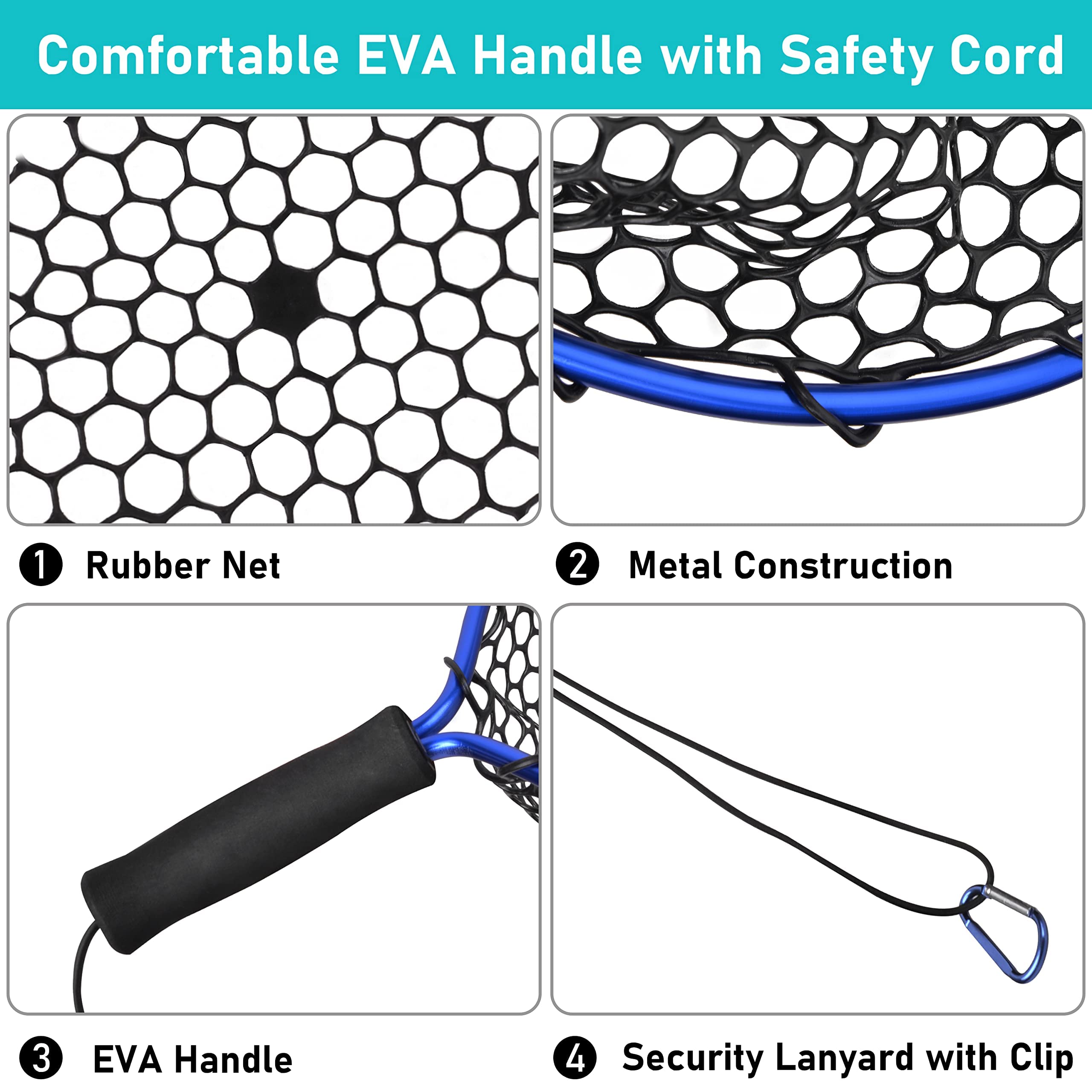 Black Paw Floating Fishing Net - Foldable, Rubber Coated Landing Net With Neoprene Foam Edging Aerospace Grade Aluminum Upgrade Eva Handle For Easy Catch Release Of Fly Salmon Bass