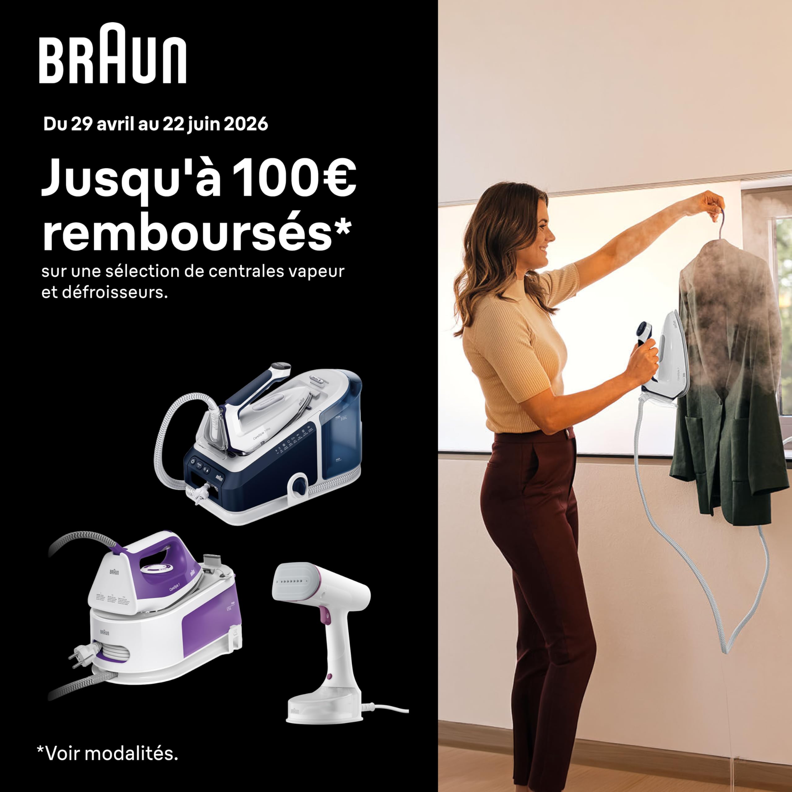 Braun QuickStyle 5 GS5011PU, Tireur Vertical avec Première Plaque au Monde avec Technologie Dual FreeGlide 3D, Chauffage Rapide, Vapeur 22 g/min, Capacité Réservoir 150 ml, 1200 W, Blanc/Violet
