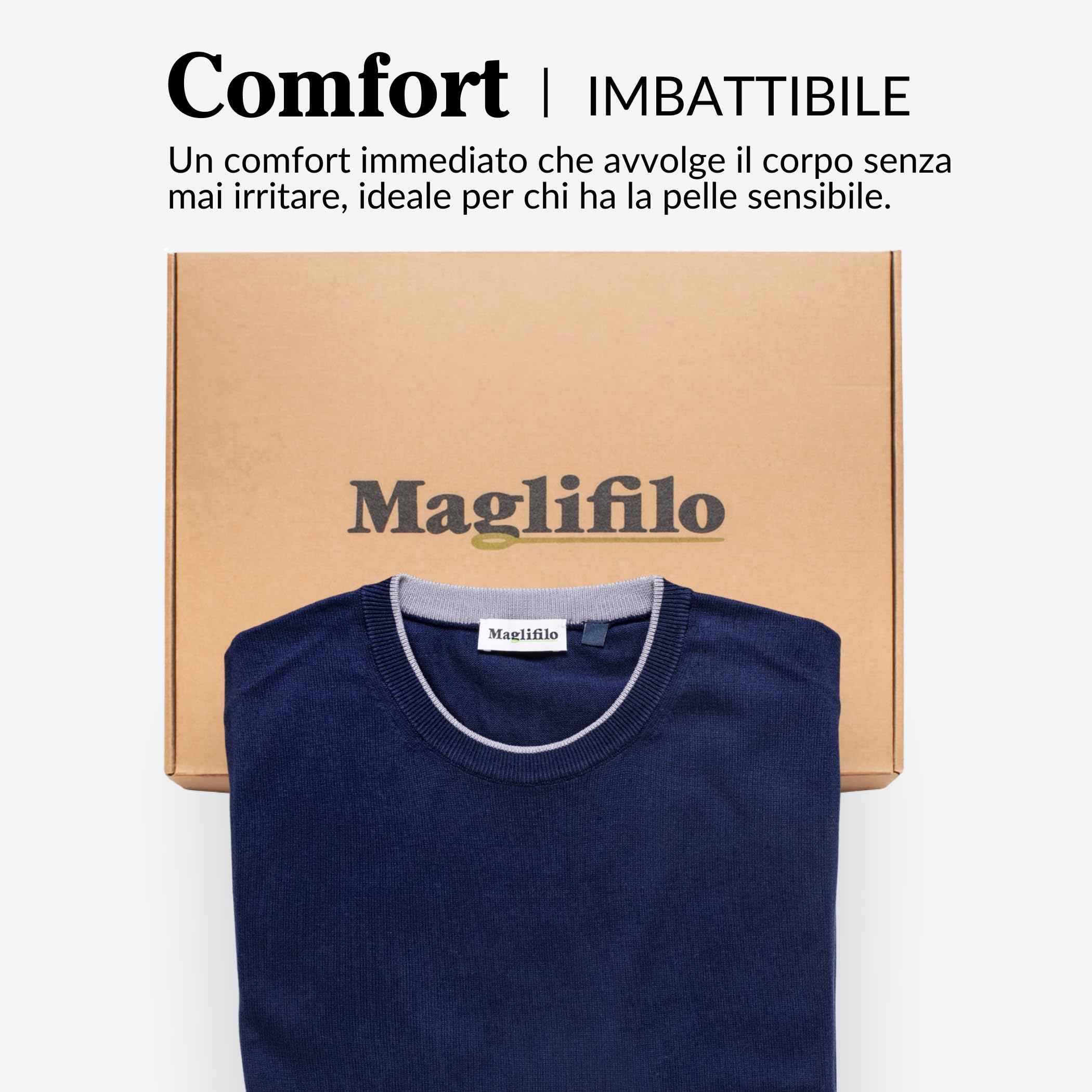 Maglione Cotone Uomo Manica Lunga – Girocollo Classico | 100% Cotone con Profilo, Morbido e Traspirante, Stile Versatile ed Elegante – Made in Italy – Idea Regalo con Scatola Inclusa