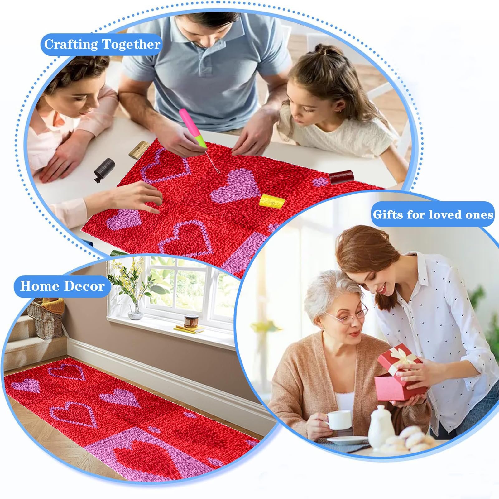 Knüpfteppich zum Selber Knüpfen, Latch Hook Kit, Knüpfen Set Für Kinder und Erwachsene DIY Fußabtreter, DIY Knüpfsets Kreuzstich Teppich Set, Tapisserie Teppich Knüpf-Sets Kreuzstich Set 69 x 102 cm