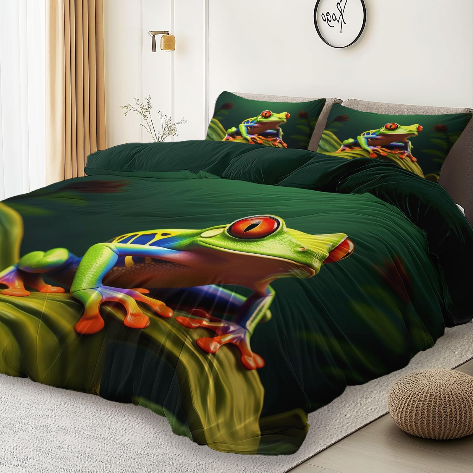 Zestaw pościeli Frogsgreen Leaves miękki nadruk zestaw pościeli szczotkowana mikrofibra poszewka na kołdrę z poszewkami na poduszki 260 x 220 cm prezenty dla mamy sypialnia dekoracja zielony