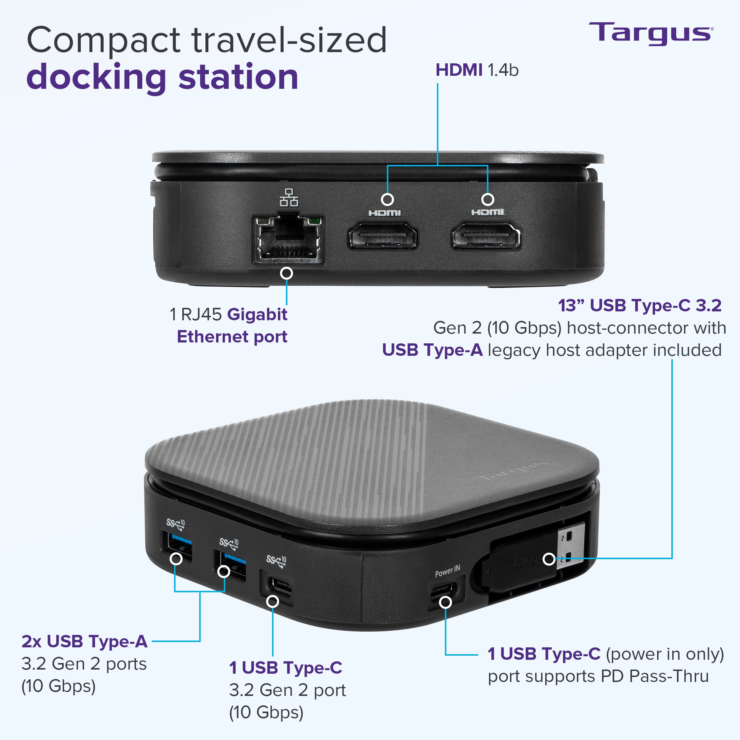 Targus DOCK116GLZ Station d'accueil Avec Fil USB 3.2 Gen 2 (3.1 Gen 2) Type-C Noir