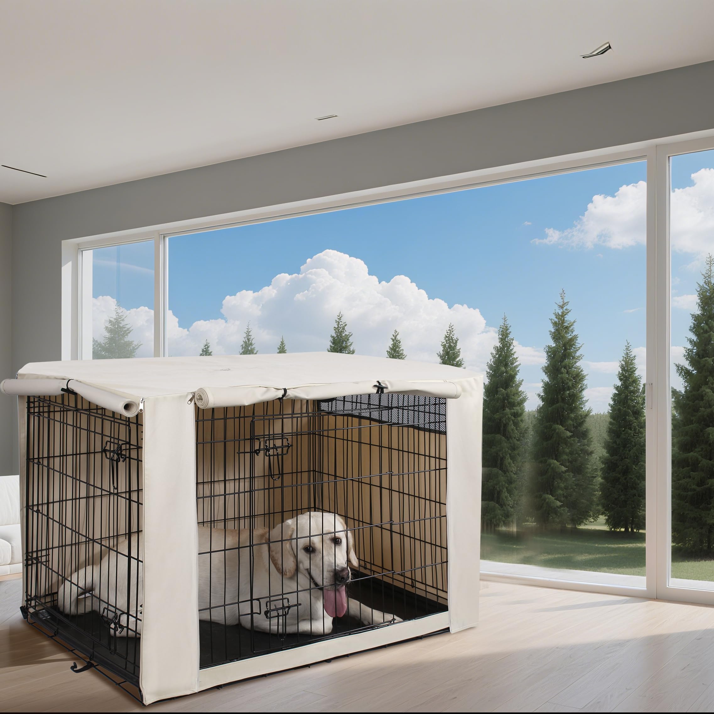 HiCaptain Polyester Dog Crate Cover - Durable Windproof Pet Kennel Cover for Wire Crate Indoor Outdoor Protection (30 inches, Light Tan)