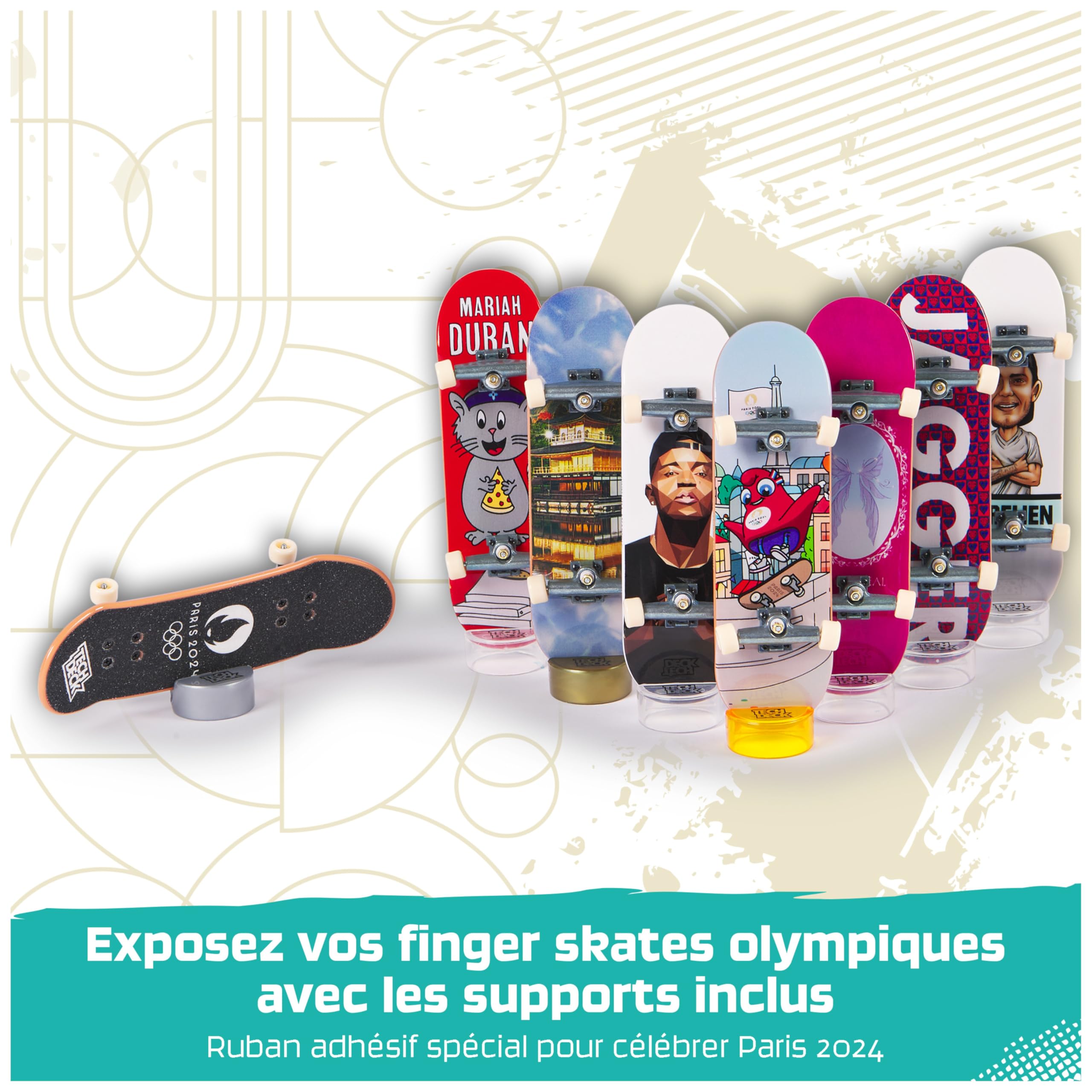 Tech Deck - Finger Skate À Collectionner - 8 Finger Skates - Produit Officiel sous Licence Jeux Olympiques Paris 2024 - Mini Skate Doigt - Coffret Cadeau - Jouet Enfant - Jeu Enfant 6 Ans et +