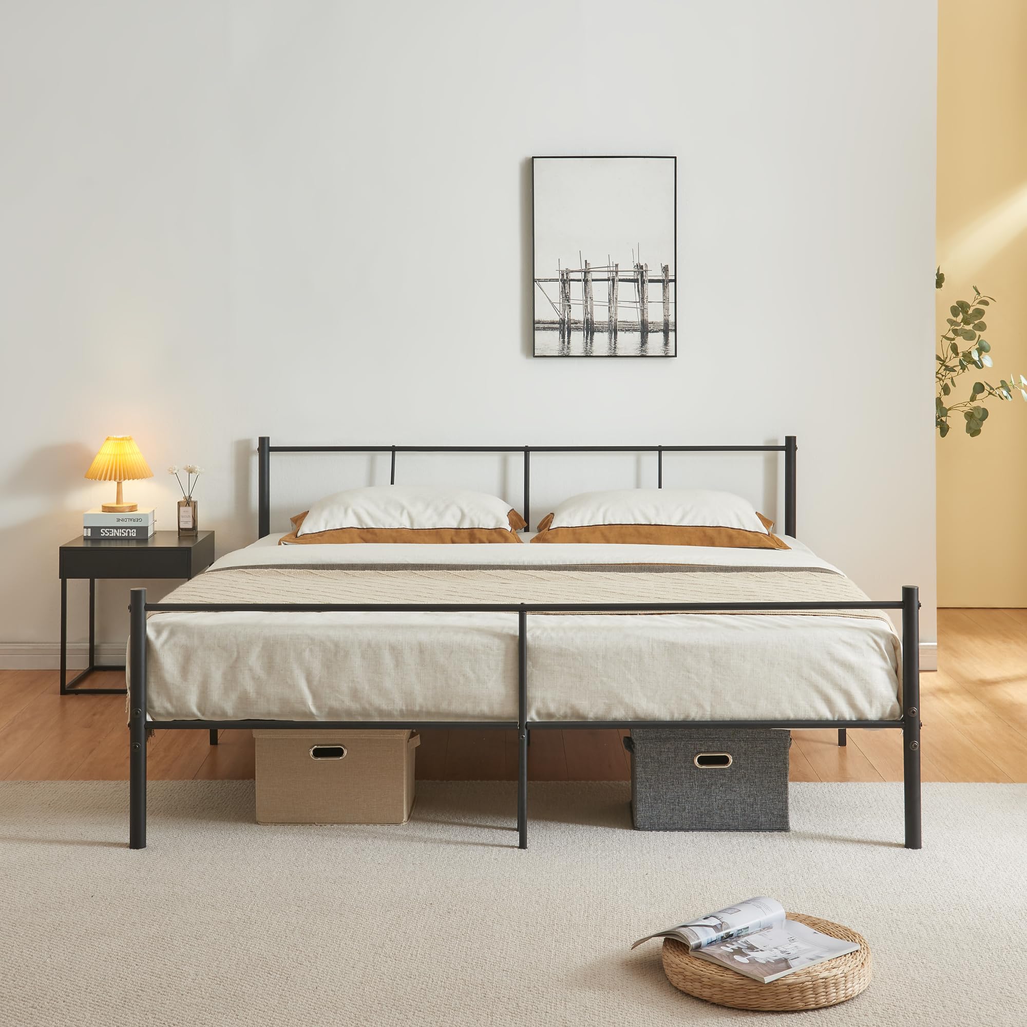 [en.casa] Metallbett Laos 180 x 200 cm Schwarz auf Stahlrahmen mit Lattenrost Bettgestell mit Kopfteil Design Doppelbett Ehebett Gästebett