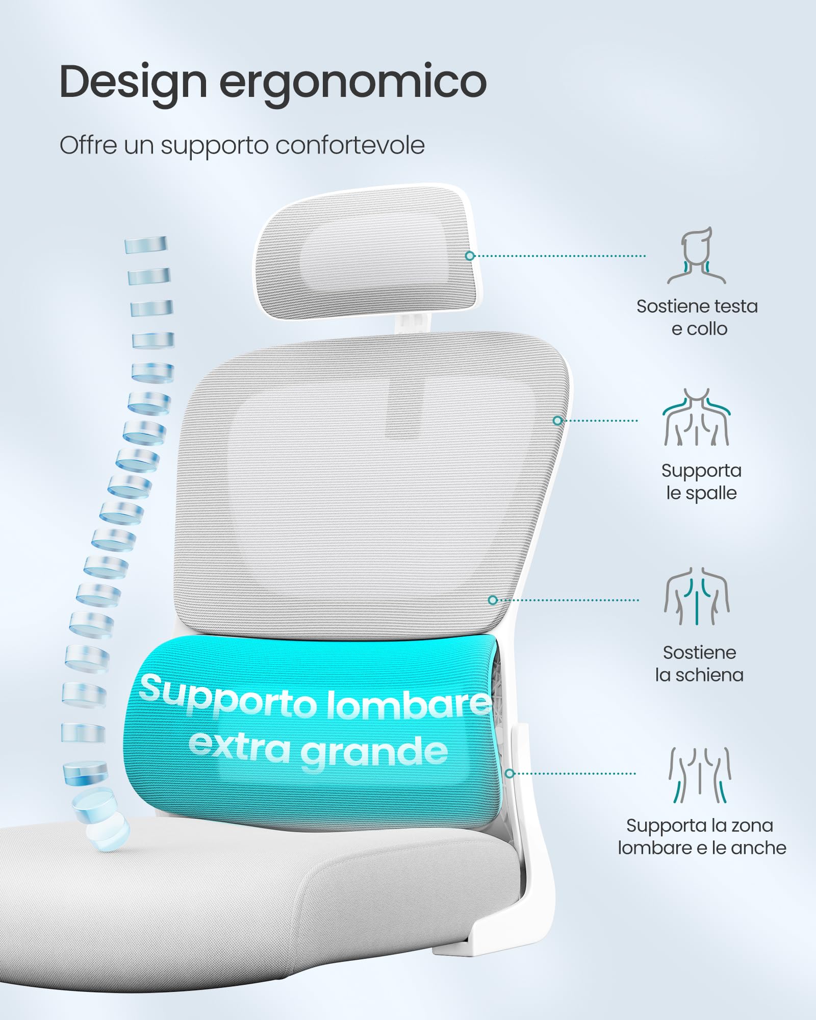 Sedia ergonomica da ufficio in rete con supporto regolabile