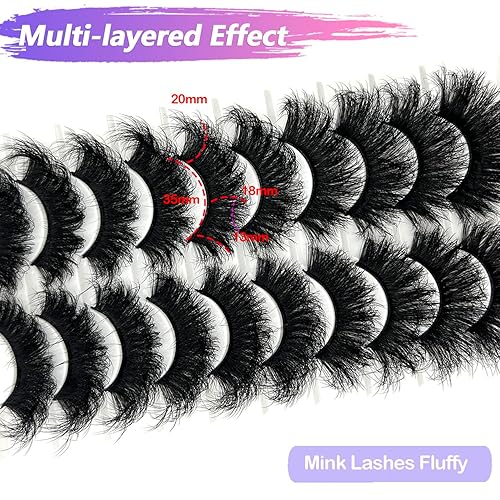 Miniatura 6 de Pestañas de visón esponjosas de 0.98 pulgadas de grosor, paquete de pestañas postizas largas de visón sintético, pestañas postizas largas con