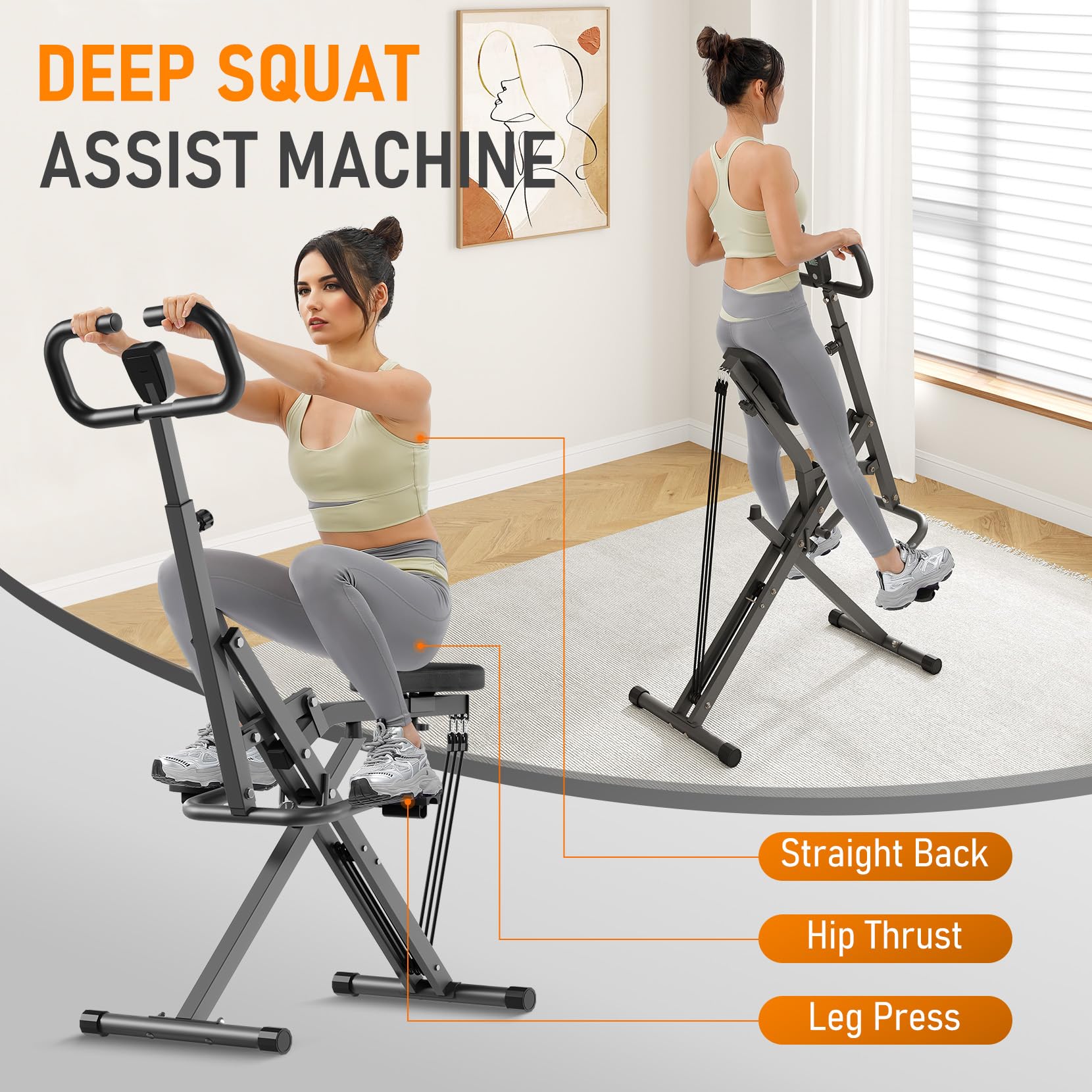 Squat Assist Trainer, faltbares Rudergerät mit verstellbarem Widerstand für Heim-Fitnessstudio, ideal für Arm-, Gesäß- und Beintraining, kompaktes Trainingsgerät